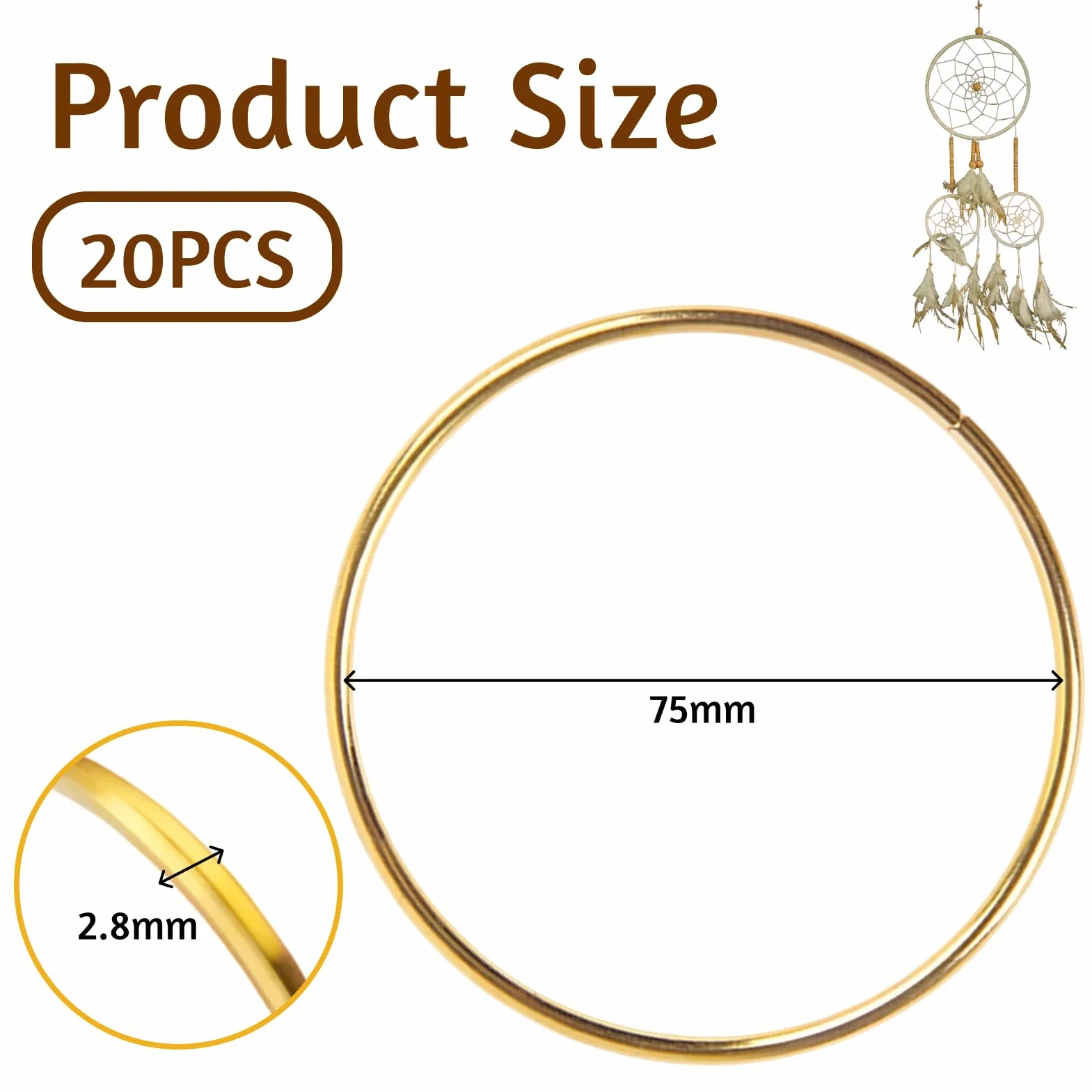 20 sztuk metalowe pierścienie 7,5 cm, metalowe koła, złote metalowe koła do rzemiosła kwiatowego złotego kręgu, wzór kwiatowy, makrama, DIY, makrama, łapacz snów, konfetti upominki