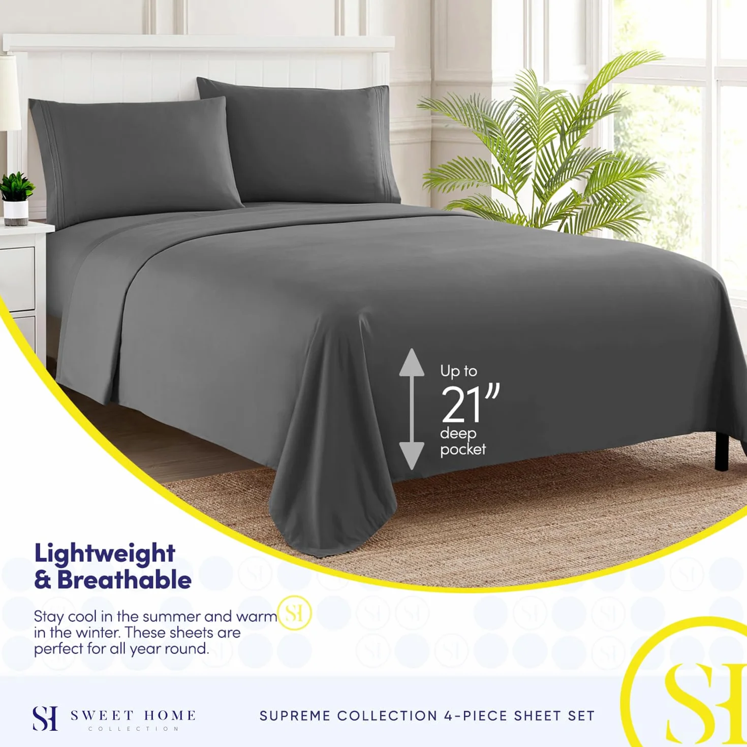 California King Sheet Sets - 1800 Supreme Collection Deep Pocket Bedding, Extra Deep Pocket, Gray