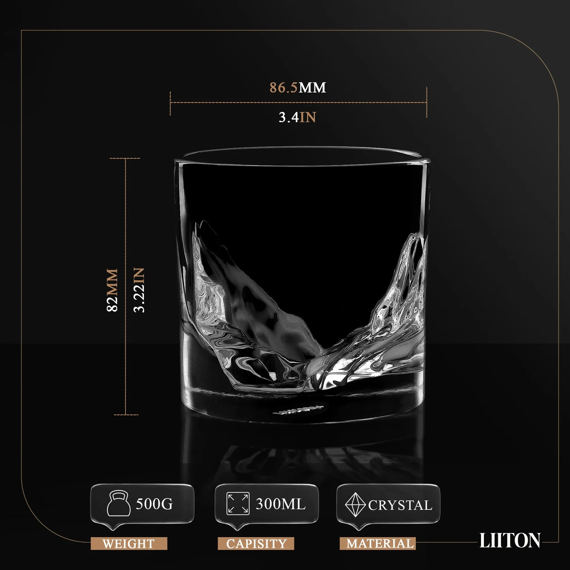 LIITON Grand Canyon Szklanki do whisky w stylu staromodnym, mrożonym, do chłodzenia koktajli, bourbon, szkockiej z 0,5 kg kryształu Królowej Śniegu, prezenty dla mężczyzn na Dzień Śniegu