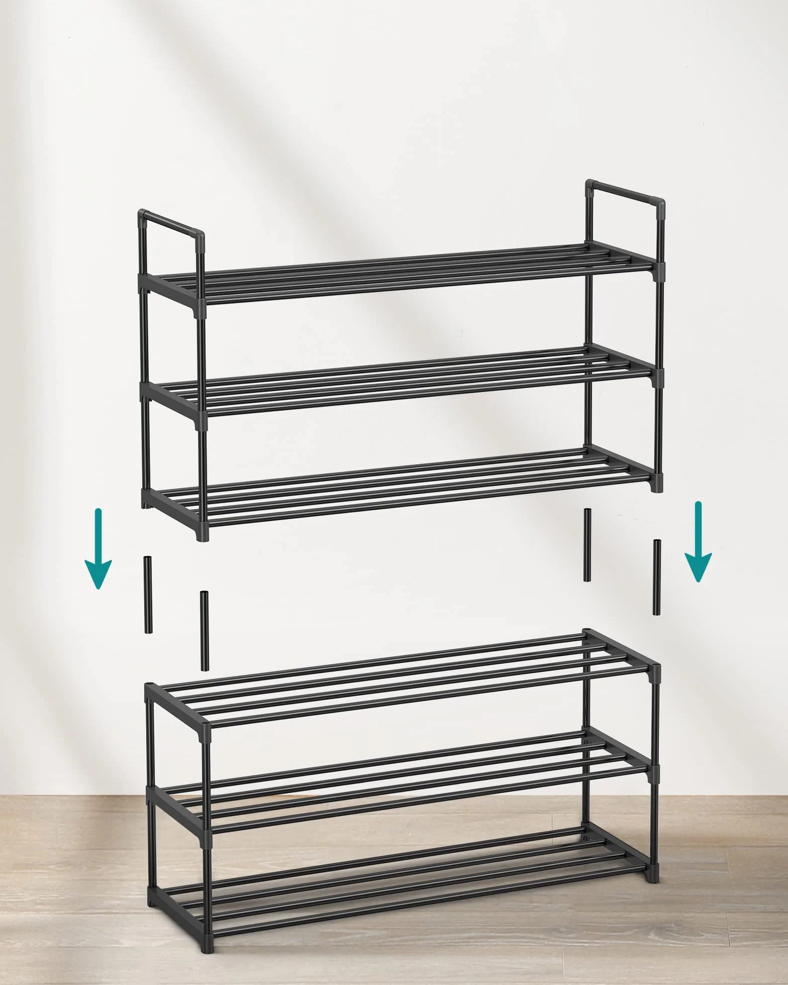 SONGMICS Regał na buty z 3 poziomami, metalowy schowek na buty, do 15 par butów, organizer na buty do salonu, przedpokoju i garderoby, 92 x 30 x 54 cm, czarny LSA13BK