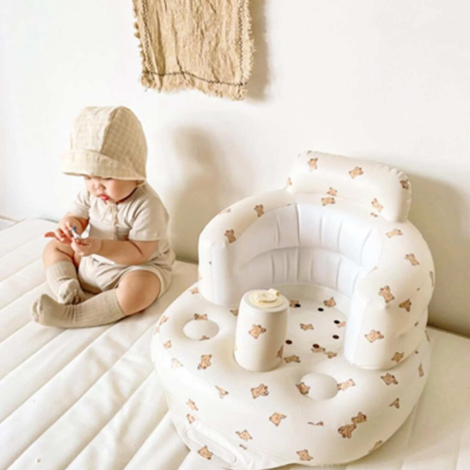Nadmuchiwana Sofa dla Dzieci z Ochroną Kręgosłupa, Krzesełko do Jedzenia na Zewnątrz i do Domu
