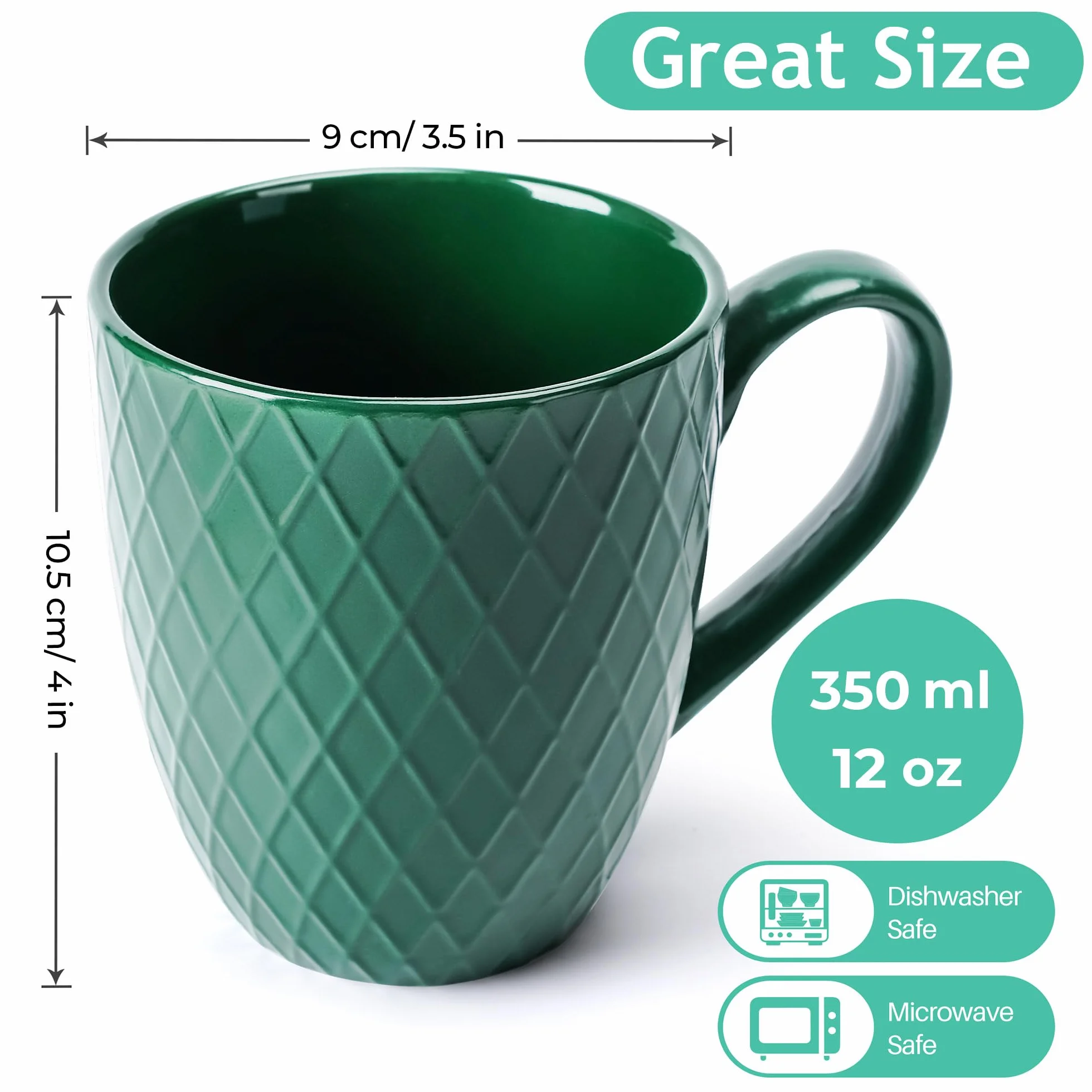 MIAMIO Zestaw kubków do kawy ceramiczny Matowy Duży 6 x 400 ml Kolekcja Palmanova Zielony