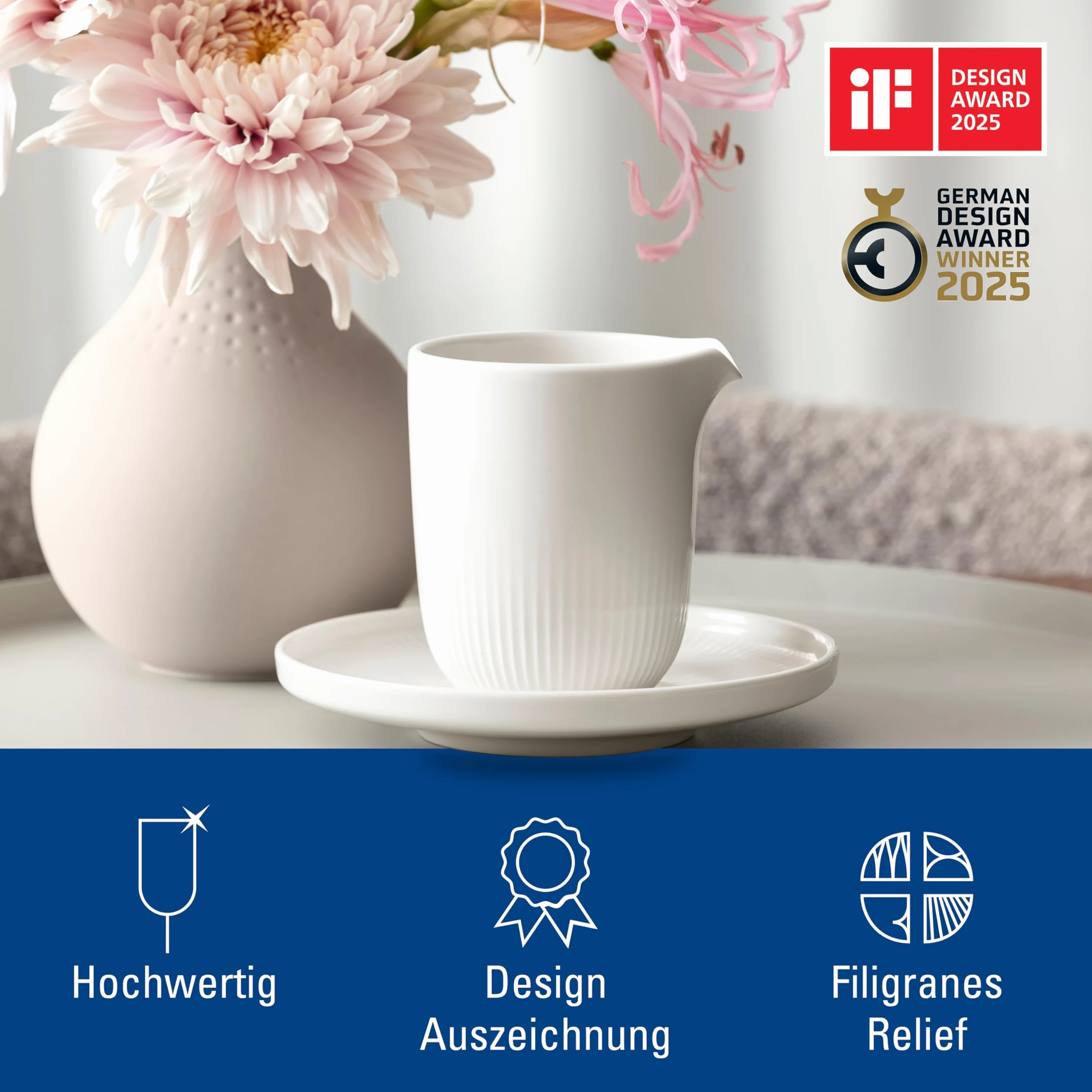 Villeroy & Boch - Afina mlecznik/sosjerka, dzbanuszek do mleka, śmietany i sosów, można myć w zmywarce, można używać w kuchence mikrofalowej, porcelana Premium Made in Germany, biały