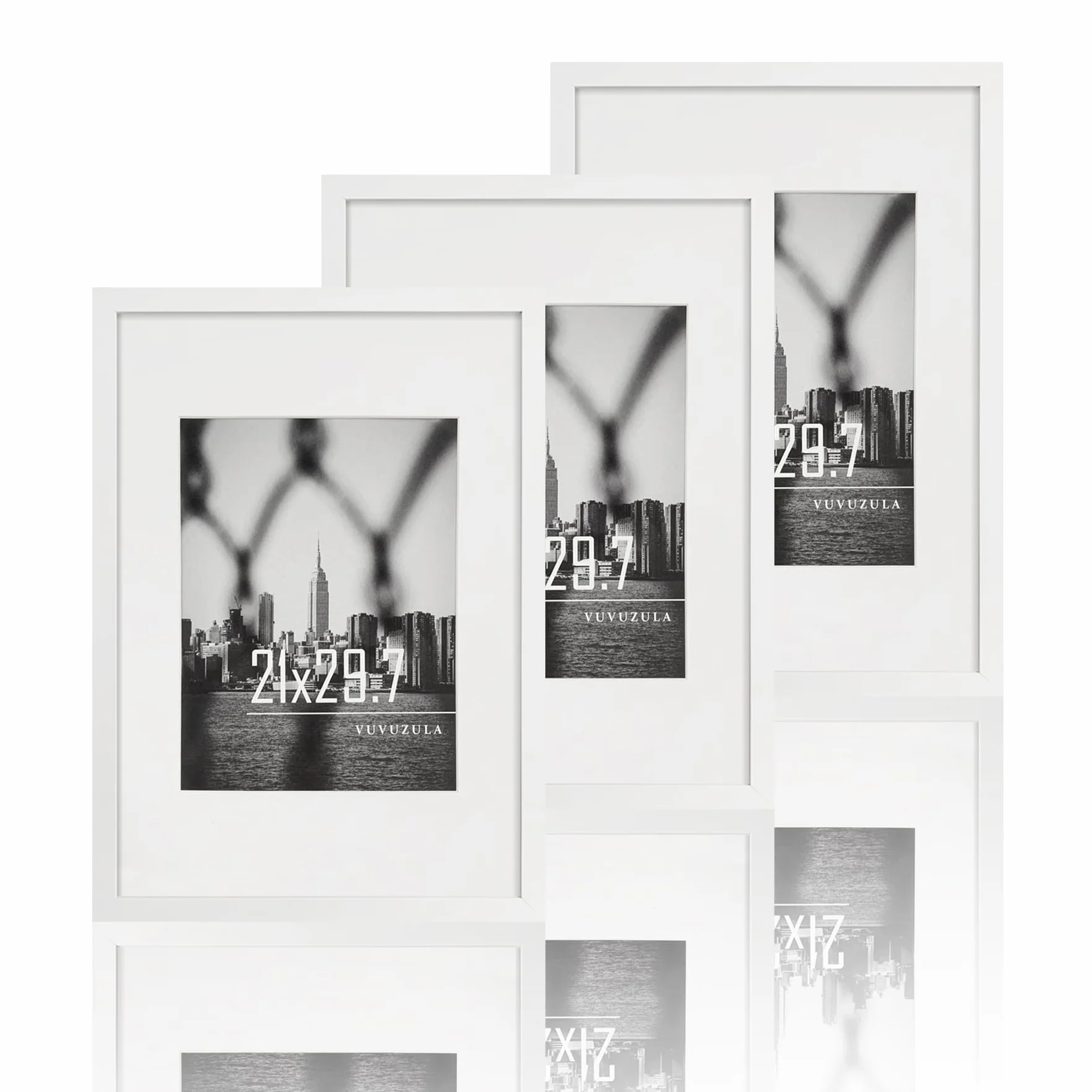 Ramki na zdjęcia A4 białe 21 x 30 cm zestaw 3 sztuk z passe-partout