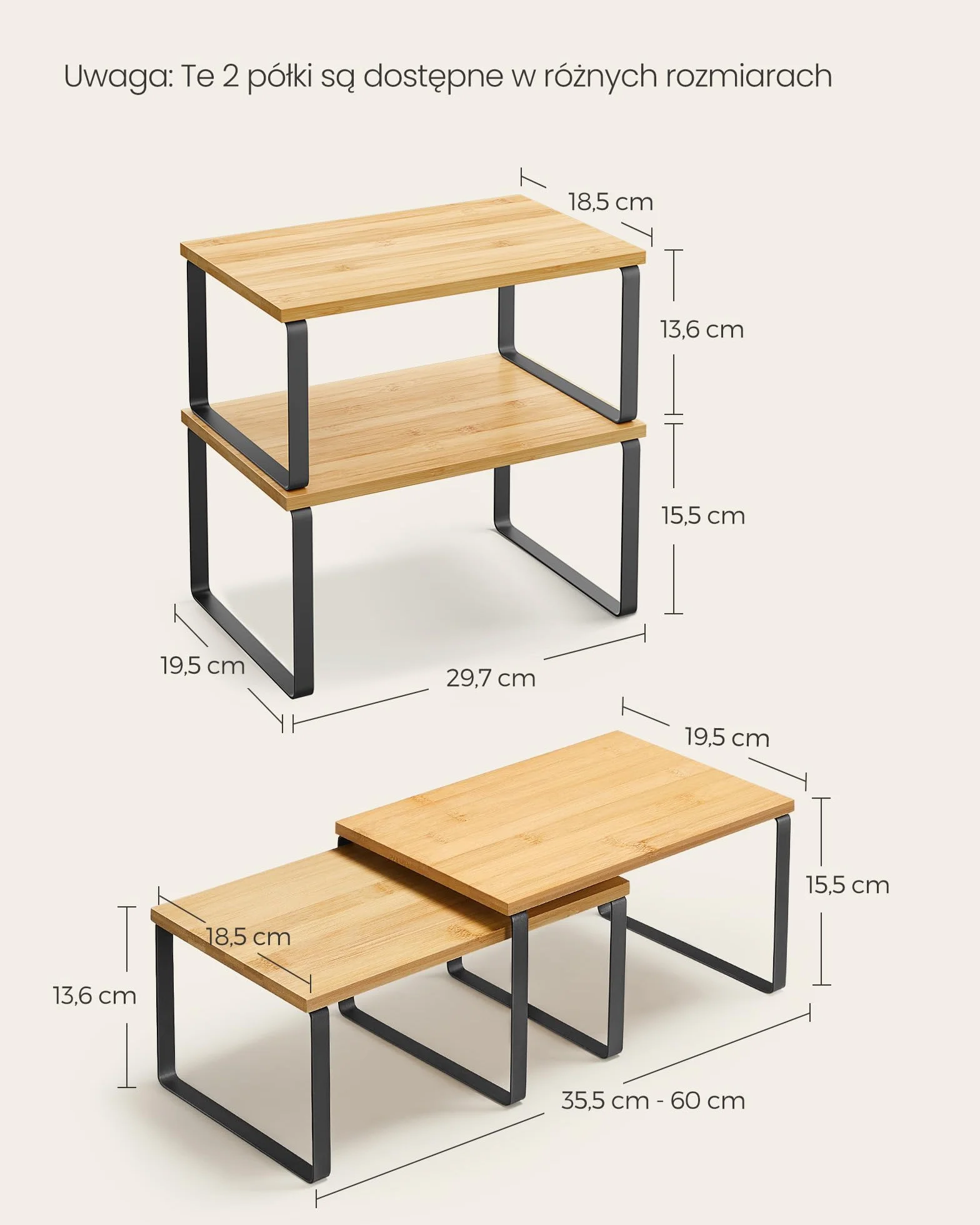 SONGMICS Półka na przyprawy 2 sztuki metal bambus czarny naturalny KCS02NB