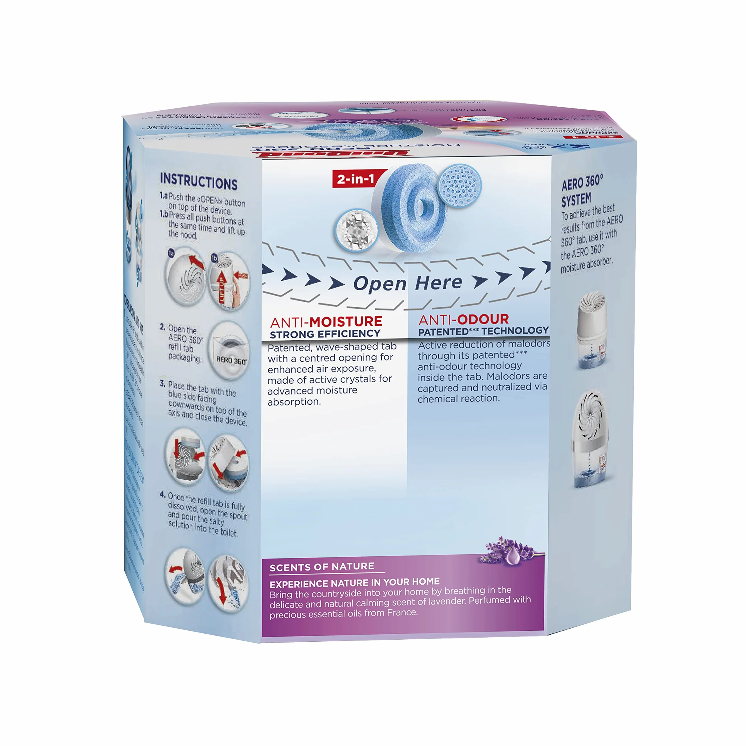 UniBond AERO 360° wkład uzupełniający pochłaniacz wilgoci lawendowy ogród 2 x 450 g dwupak