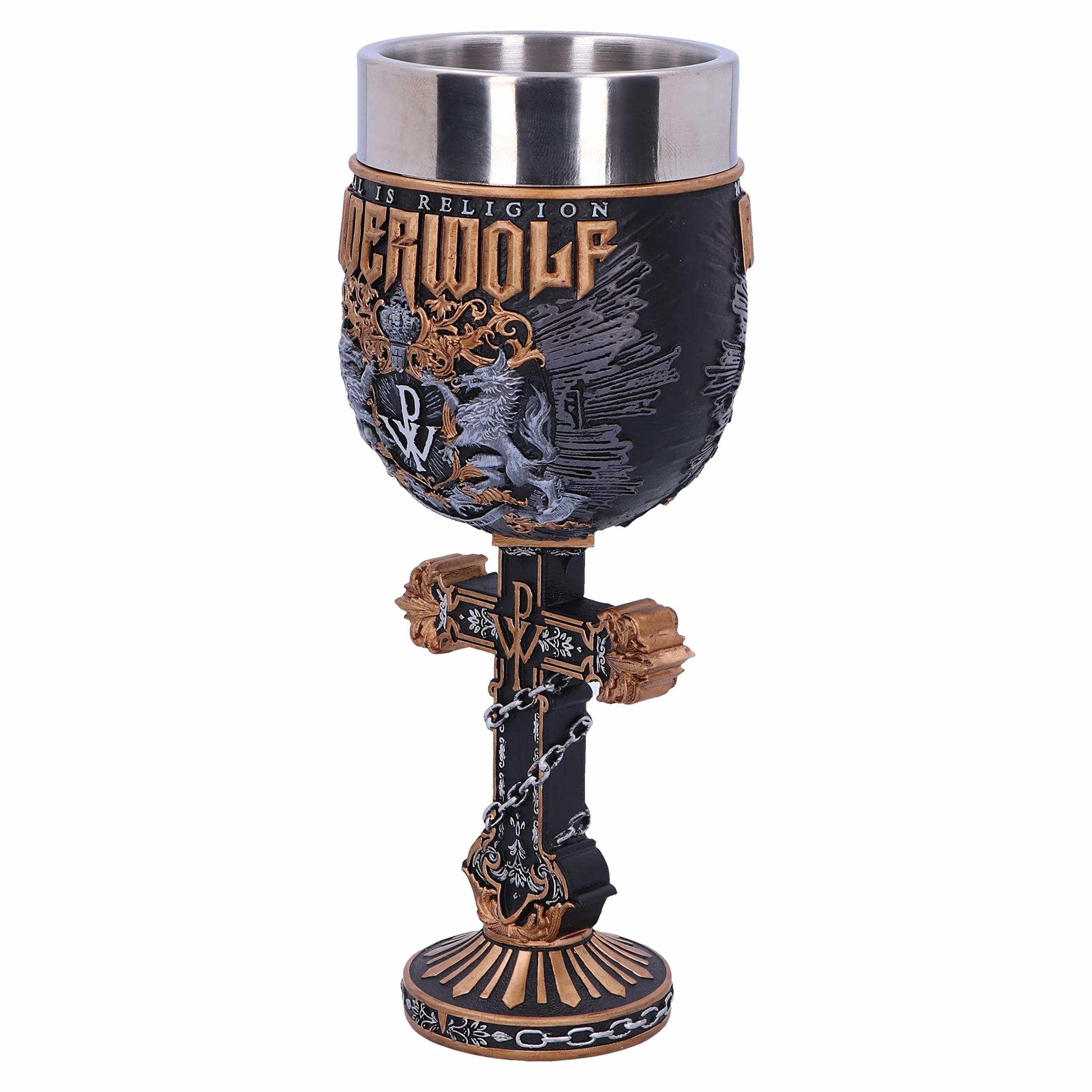 Nemesis Now Powerwolf Metal is Religion Rock Band Goblet, żywica, czarny, oficjalnie licencjonowany produkt Powerwolf, ekskluzywny design, odlewany z najlepszej żywicy, fachowo ręcznie malowany