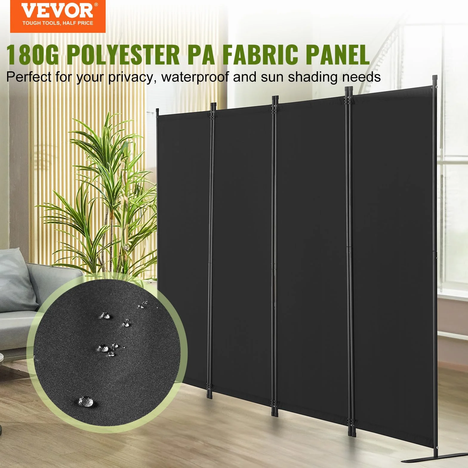 VEVOR Przegroda pokoju, 4-panelowe przegrody i składane ekrany prywatności, materiałowe przegrody działowe do biura, sypialni, jadalni, gabinetu, wolnostojące, czarne