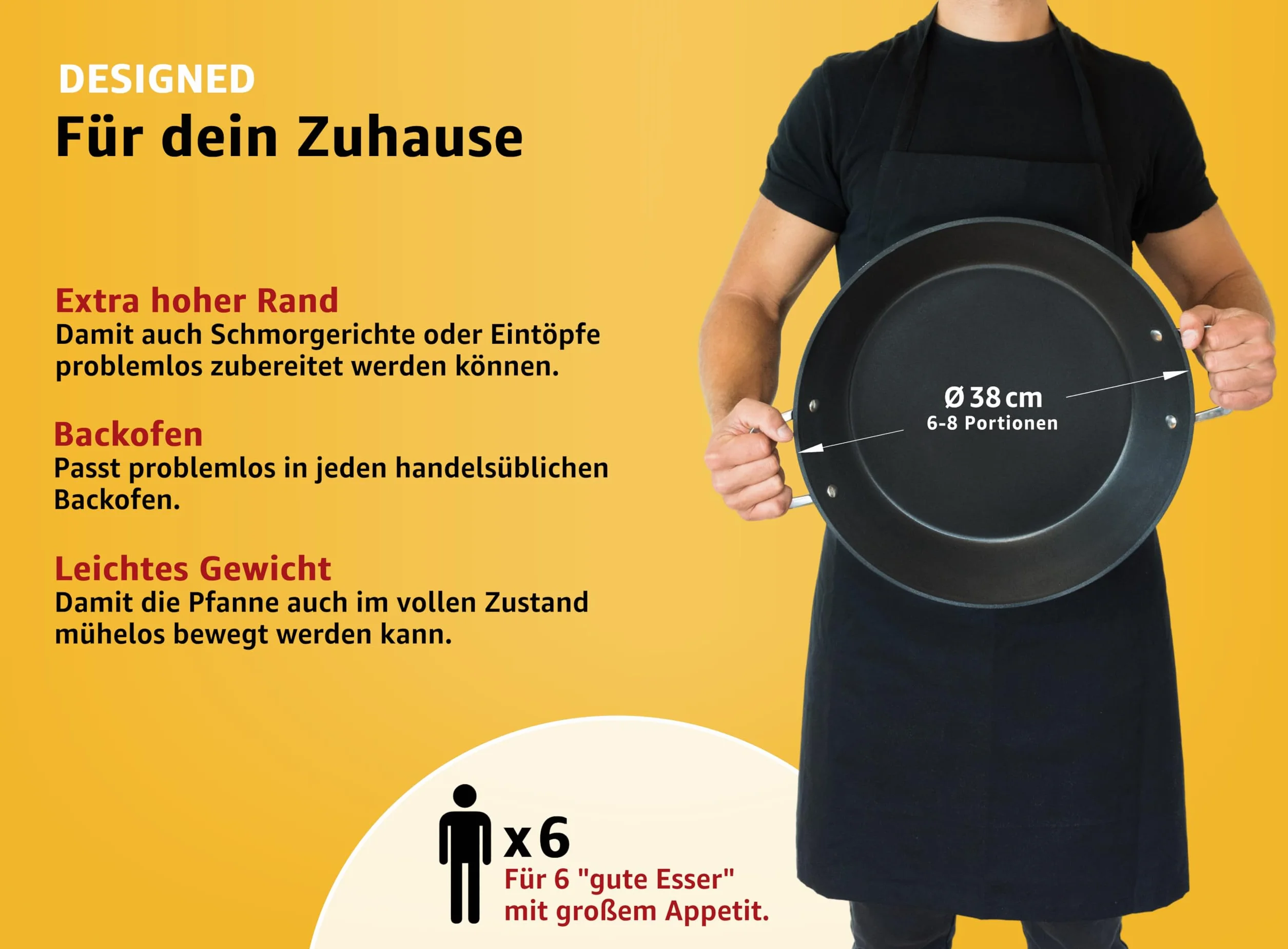 endusor Paella patelnia indukcyjna Ø 38 cm z powłoką zapobiegającą przywieraniu | dla 6-8 osób | wszystkie rodzaje kuchenek + piekarnik + grill gazowy | profesjonalna patelnia do paelli wykonana z
