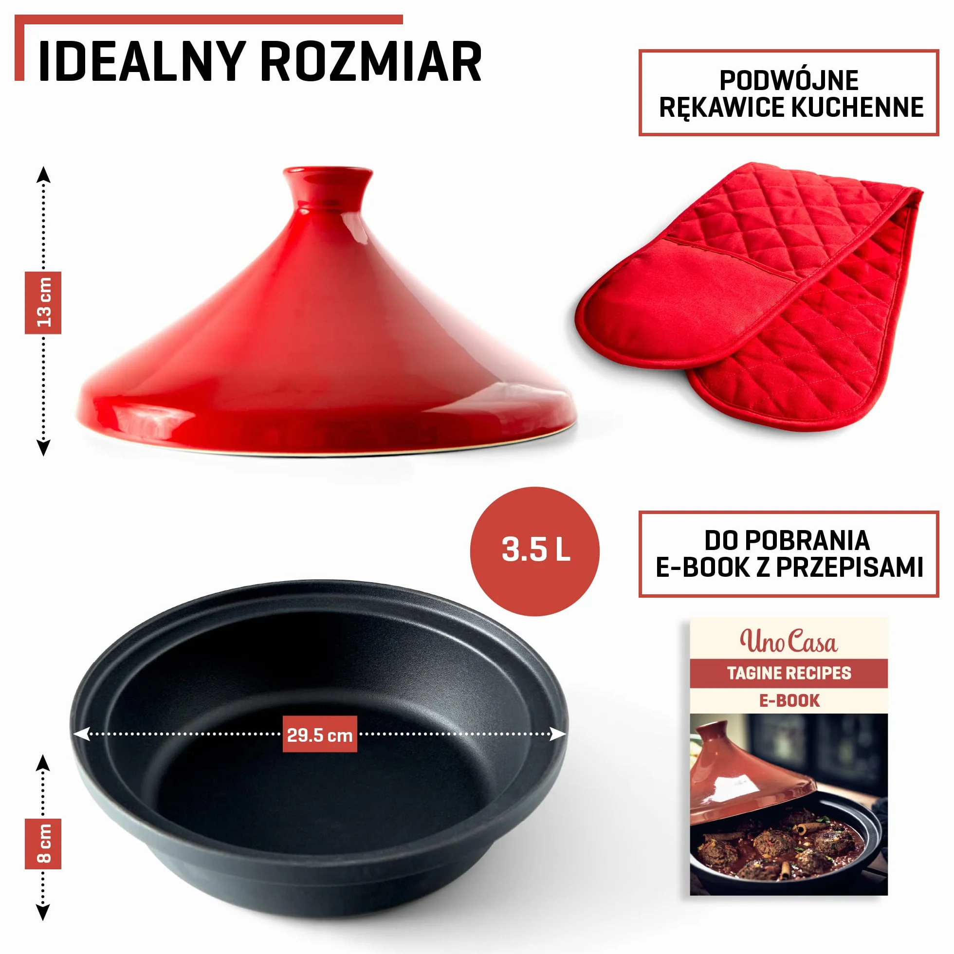 Tadżin Uno Casa – marokański garnek tadżin 3,5 l z emaliowanego żeliwa i pokrywka w kształcie stożka