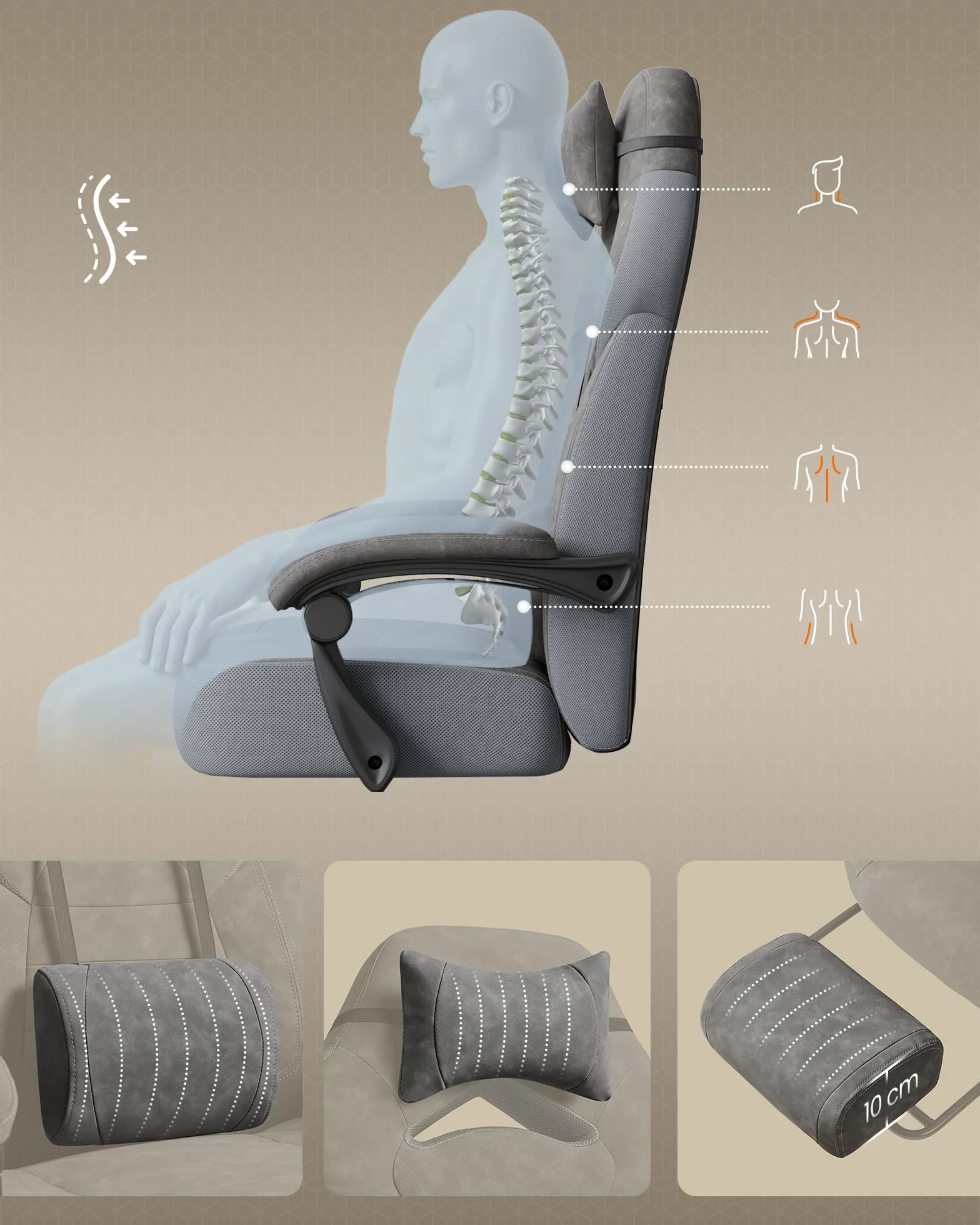 SONGMICS Fotel gamingowy OBG077G01, ergonomiczne wzornictwo, z podnóżkiem, regulowany zagłówek, podparcie lędźwi, nośność 150 kg, szary łupkowy