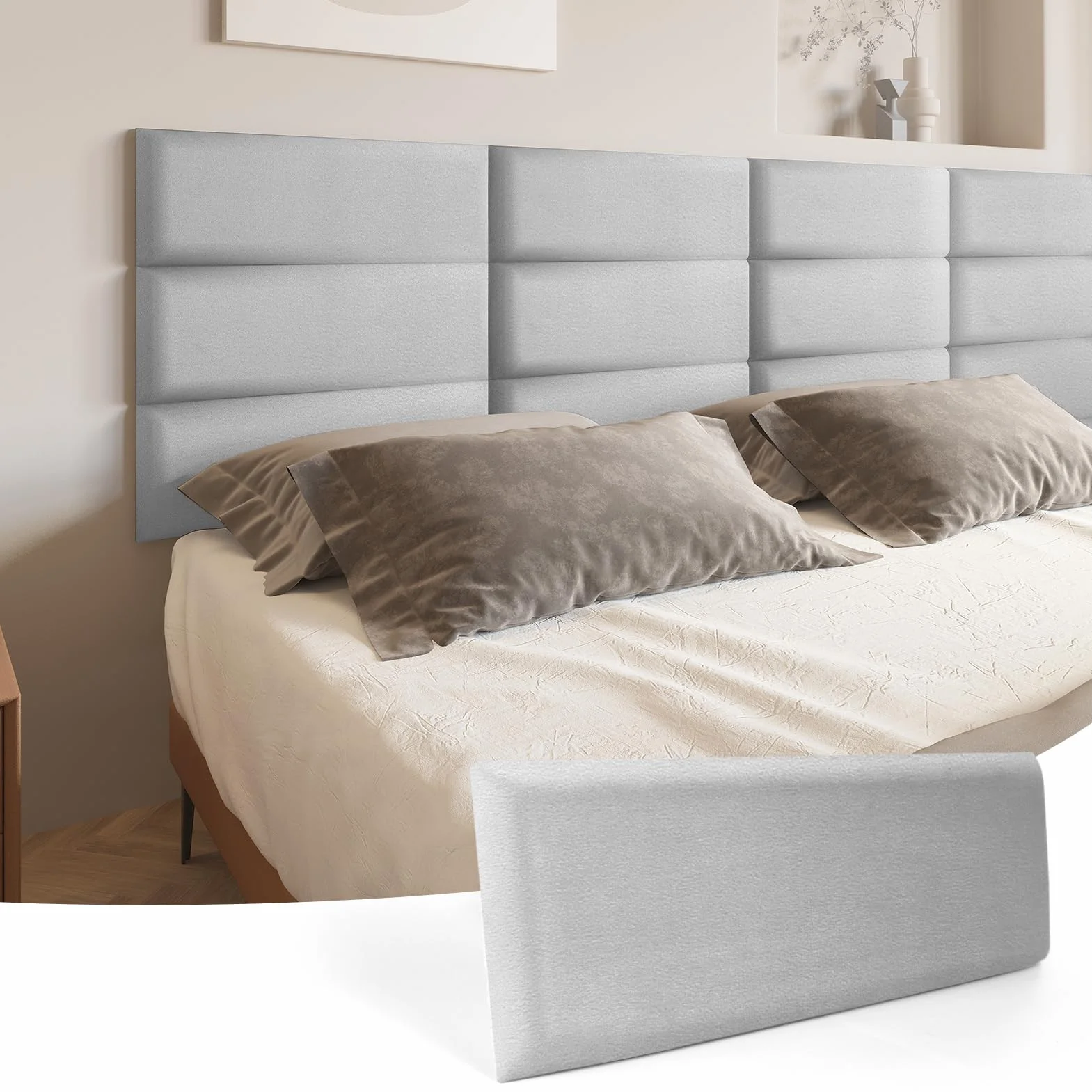 Art3d Zagłówek dla bliźniaków, pełnych i królowych z aksamitnego kamienia, zestaw 6 paneli o wymiarach 25 cm x 60 cm, dźwiękoszczelne panele ścienne 3D, tapicerowany panel ścienny