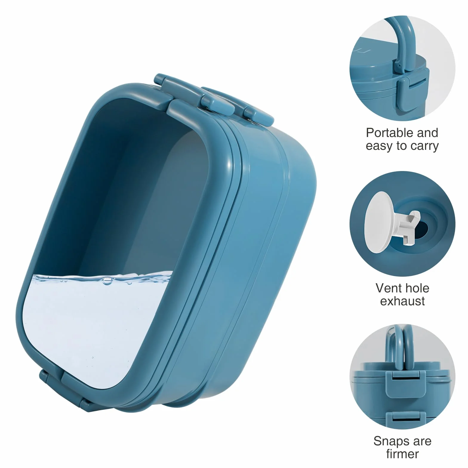 Pojemnik Bento Lunch Box 1400 ml 4 przegródki 2-warstwowy szczelny do mikrofali czysty niebieski