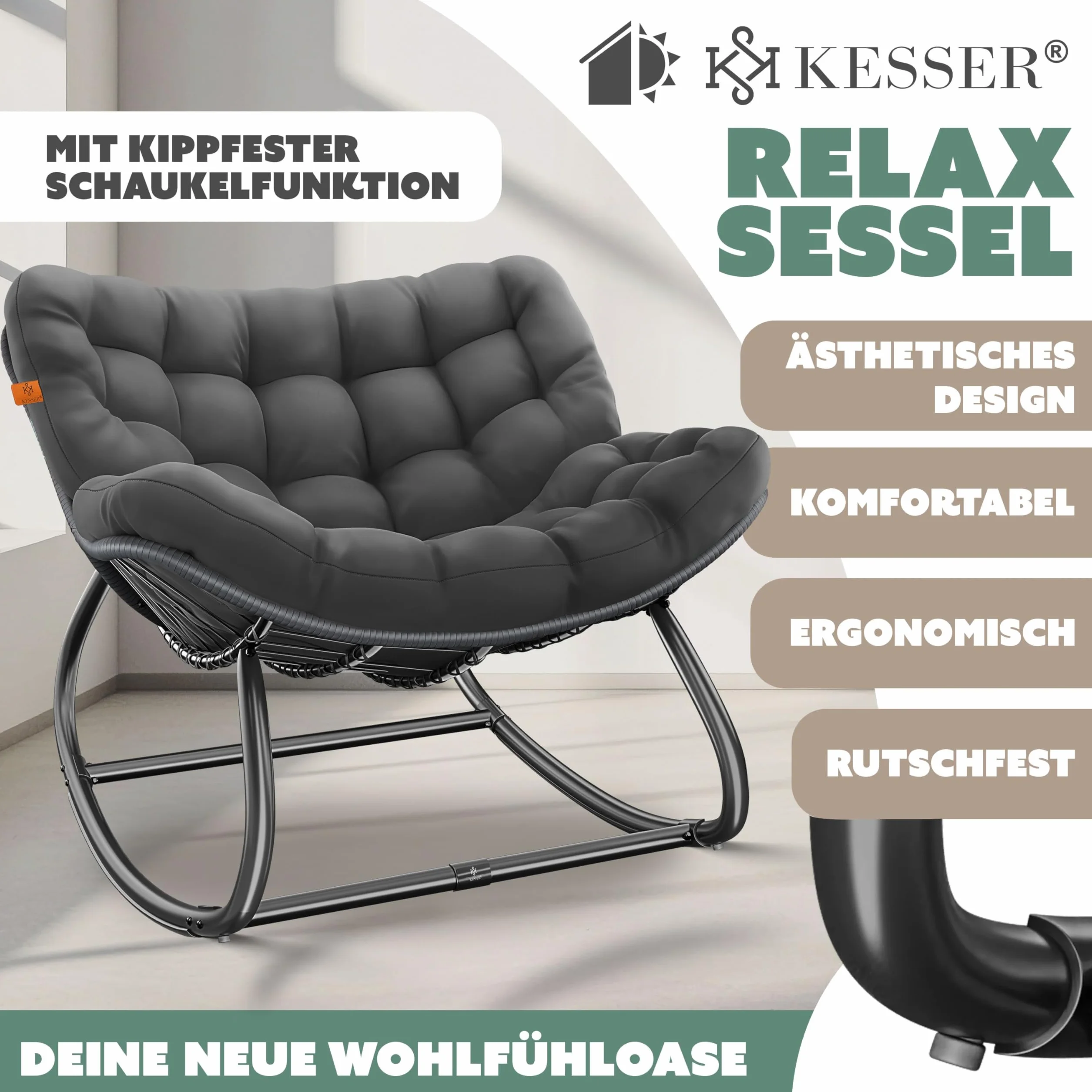 KESSER Fotel bujany ergonomiczny 120 kg antypoślizgowy odporny na warunki atmosferyczne