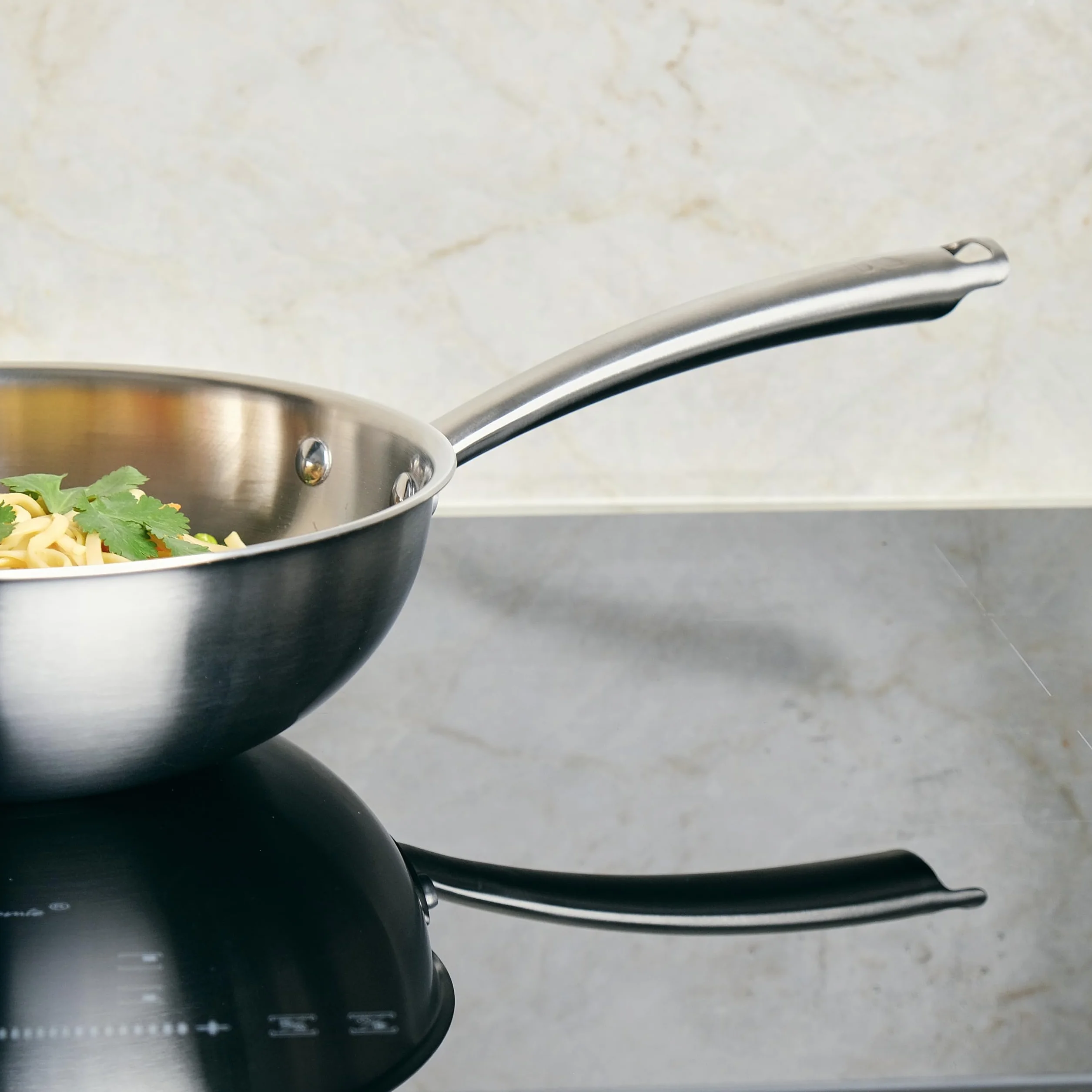 KAMBERG - Wok Ø28 cm ze stali nierdzewnej 18/10 Triply - bez PFAS - Pokrywa w zestawie - Wszystkie palniki indukcyjne i piekarnik - 0008281