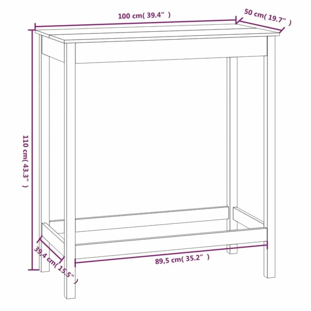 vidaXL Stolik barowy biały 100x50x110 cm lite drewno sosnowe