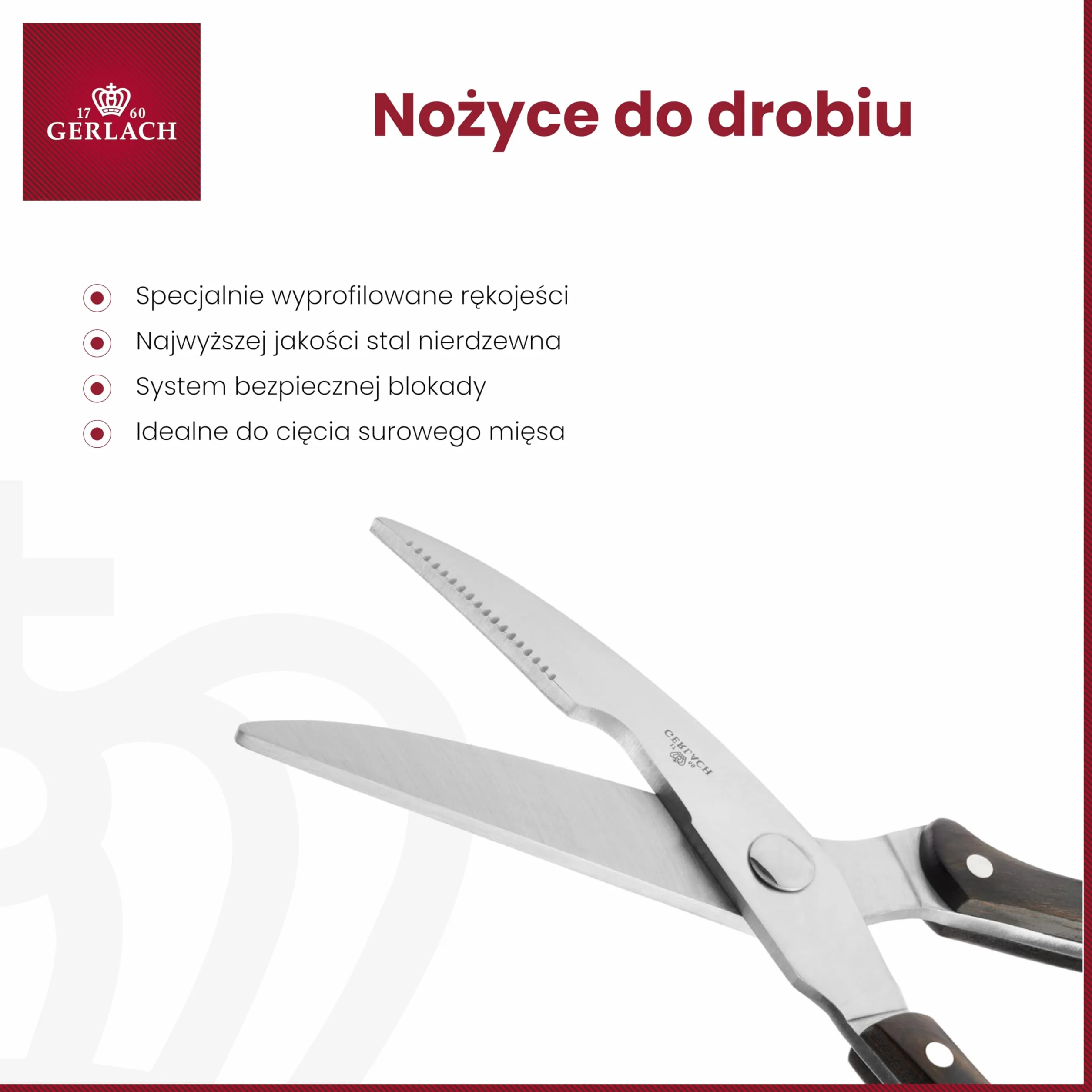 Gerlach Nożyce do Drobiu ze Stali Nierdzewnej do Cięcia Mięsa Chrząstek Kości