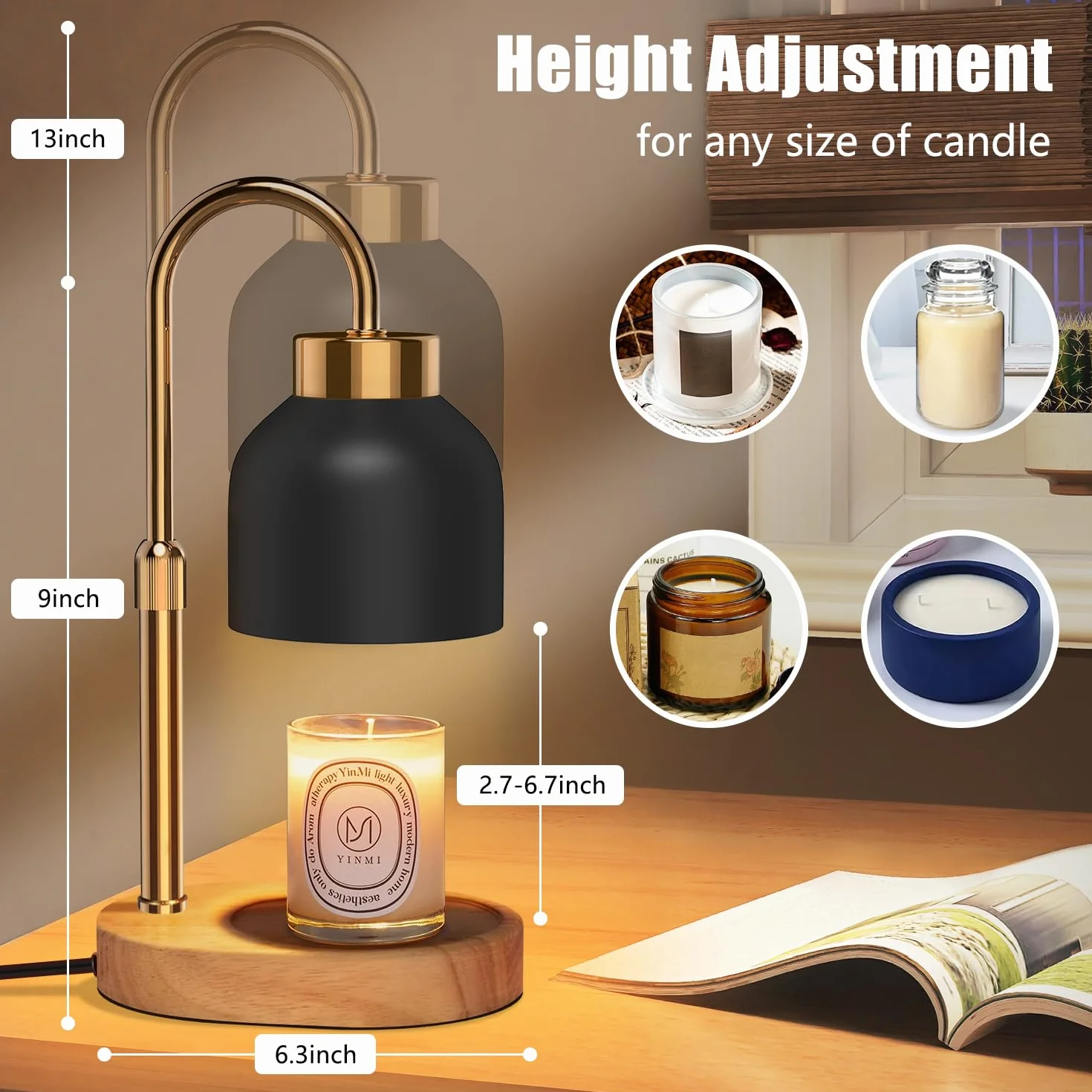 Podgrzewacz do świec z timerem i regulatorem, lampa grzewcza do świec, świeca Warmer Lamp - regulowana wysokość, 4 poziomy światła (prezent dla niego/niej)