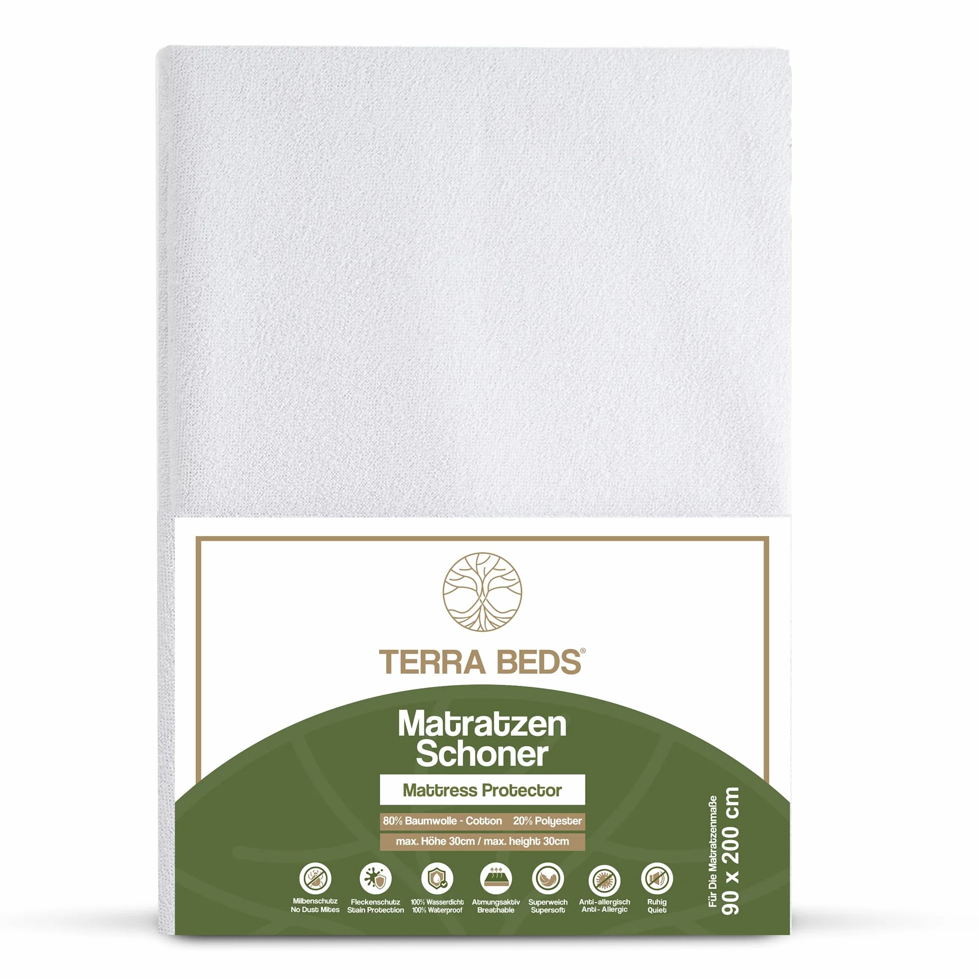Terra Beds Ochraniacz na materac 90x200 cm wodoodporny bawełniany Oeko-Tex