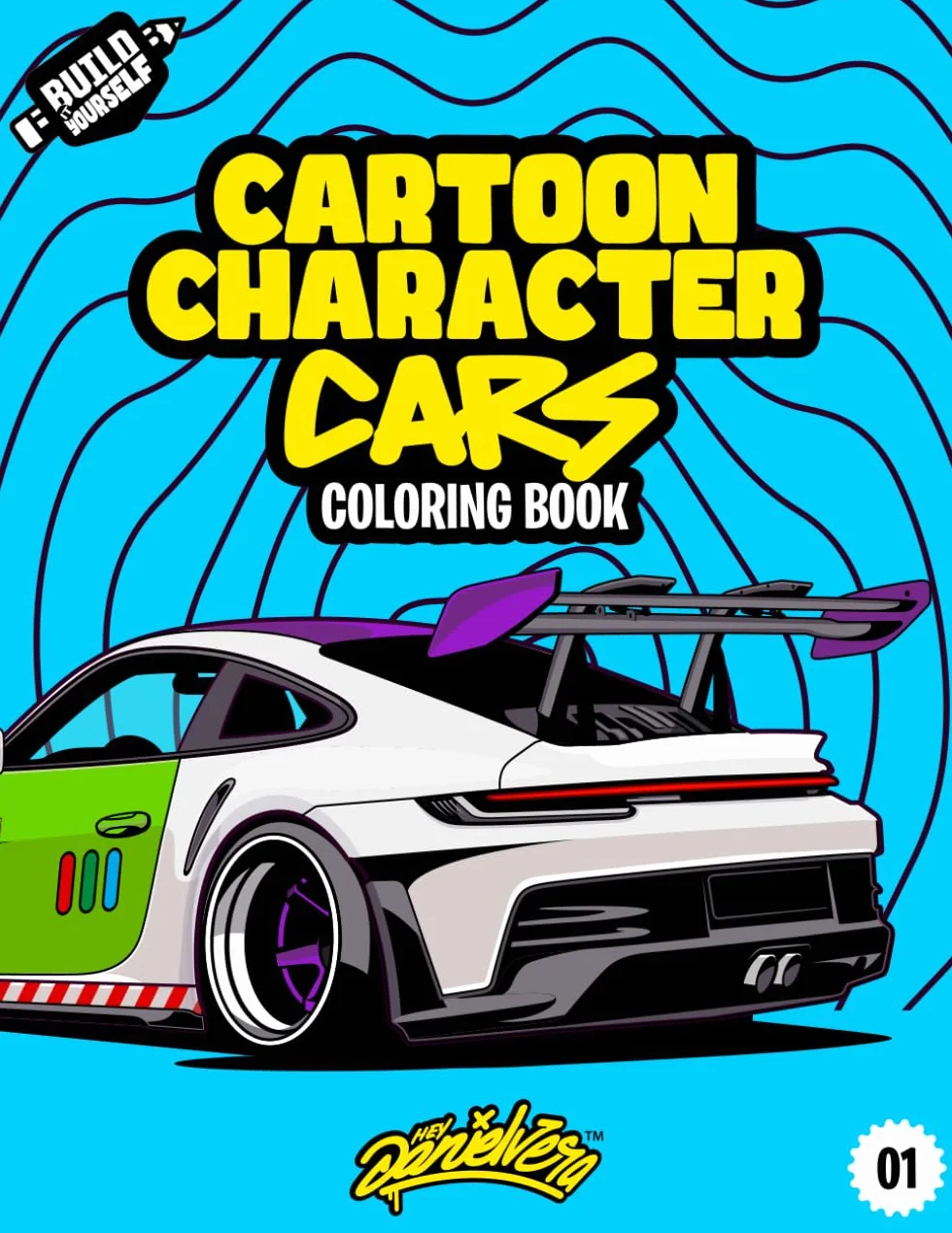 Cartoon Character Cars Coloring Book: Fun automotive adventure with 40 coloring pages for kids & teens Ages 6-18