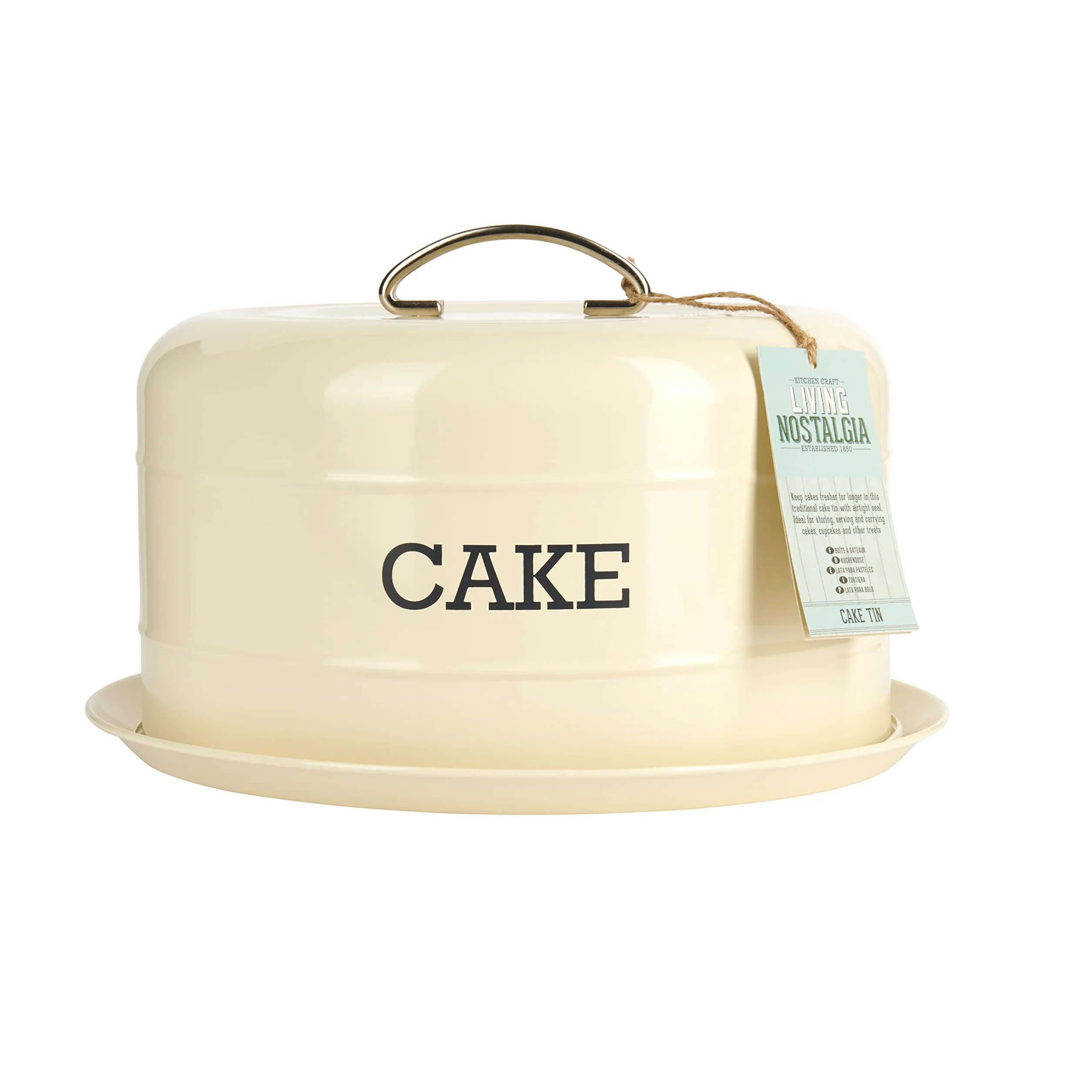 KitchenCraft Living Nostalgia, Szczelny Pojemnik / Patera na Ciasto, 30 × 18 × 18 cm - Kolor Kremowy
