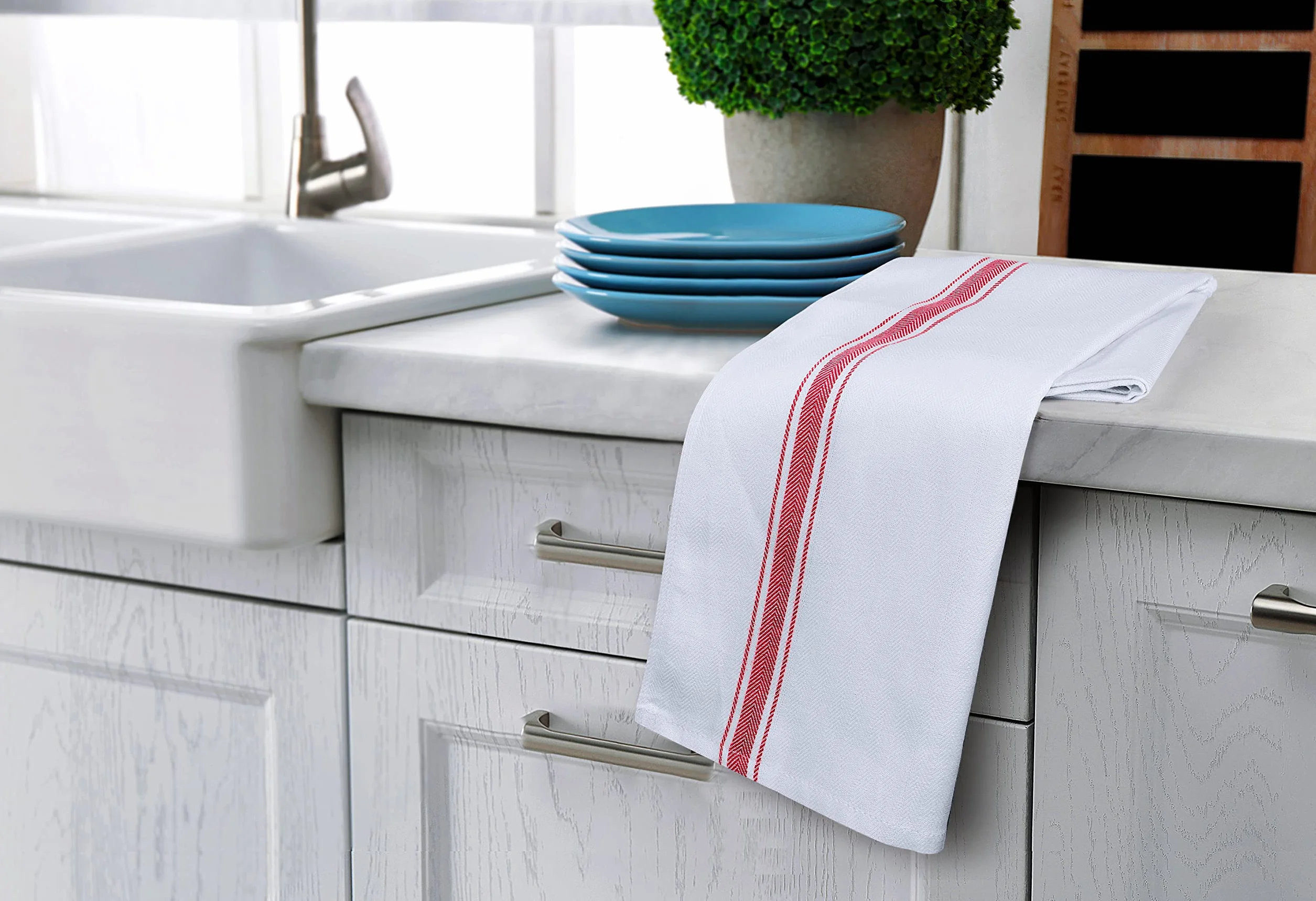 Utopia Towels - Ręczniki do naczyń, 38 x 64 cm, 100% bawełna ring-spun, superchłonne ręczniki kuchenne, zestaw ręczników do suszenia (12 sztuk, niebieskie paski)