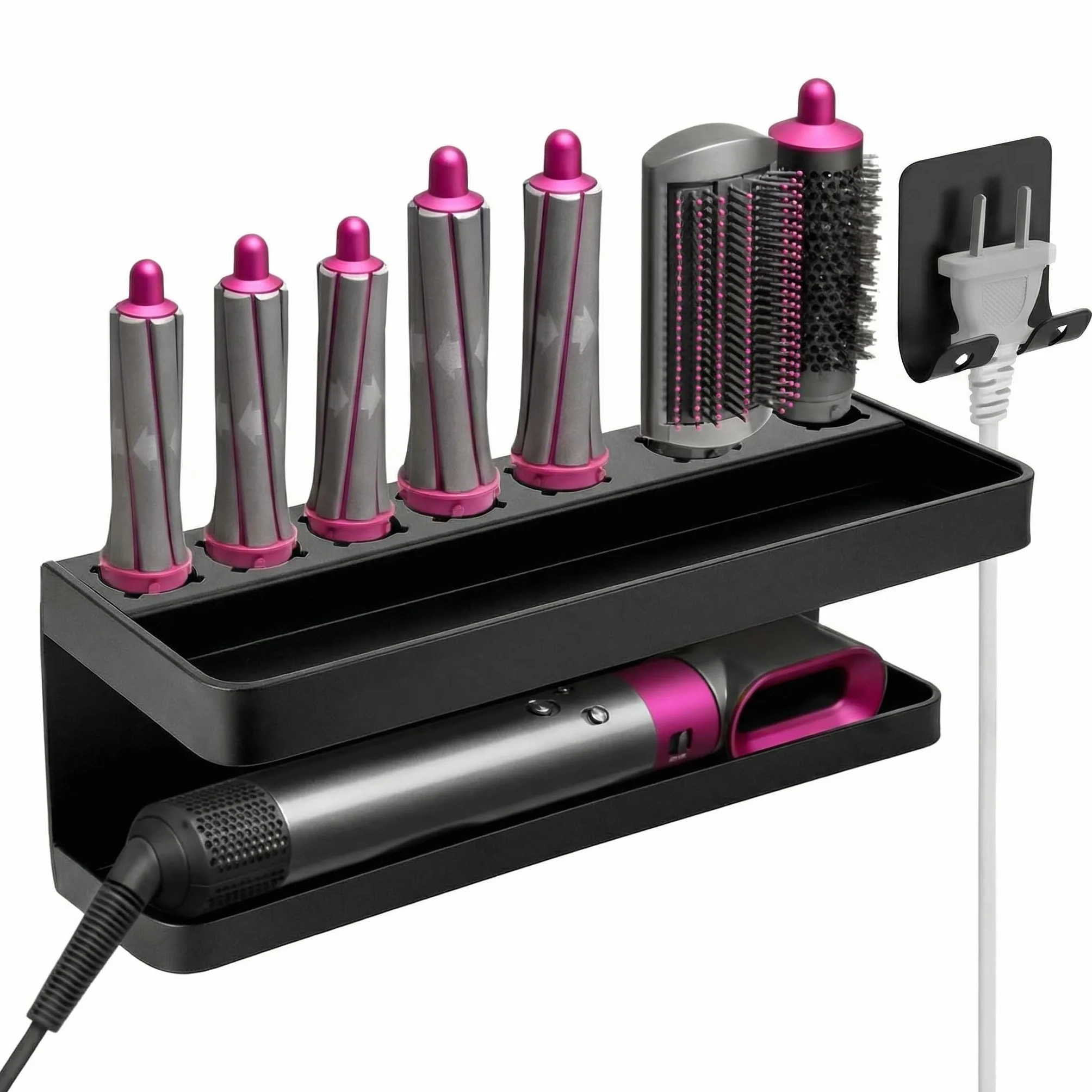 QWORK® Uchwyt ścienny, organizer kompatybilny z Dyson Airwrap, lokówką, różdżką, beczkami, szczotkami – anodowane aluminium