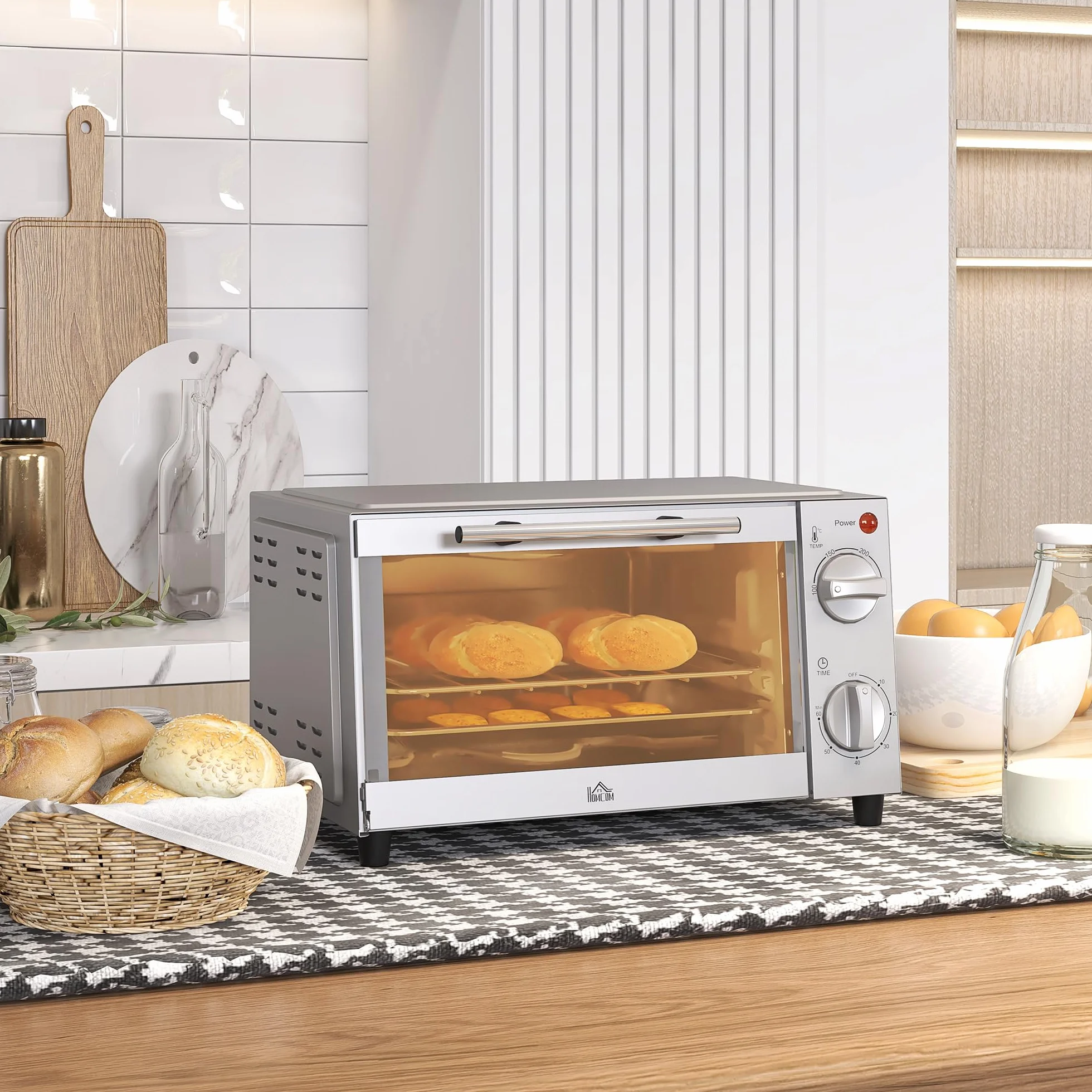 HOMCOM Mini piekarnik 9 l 750 W 100-230°C timer 60 min srebrny