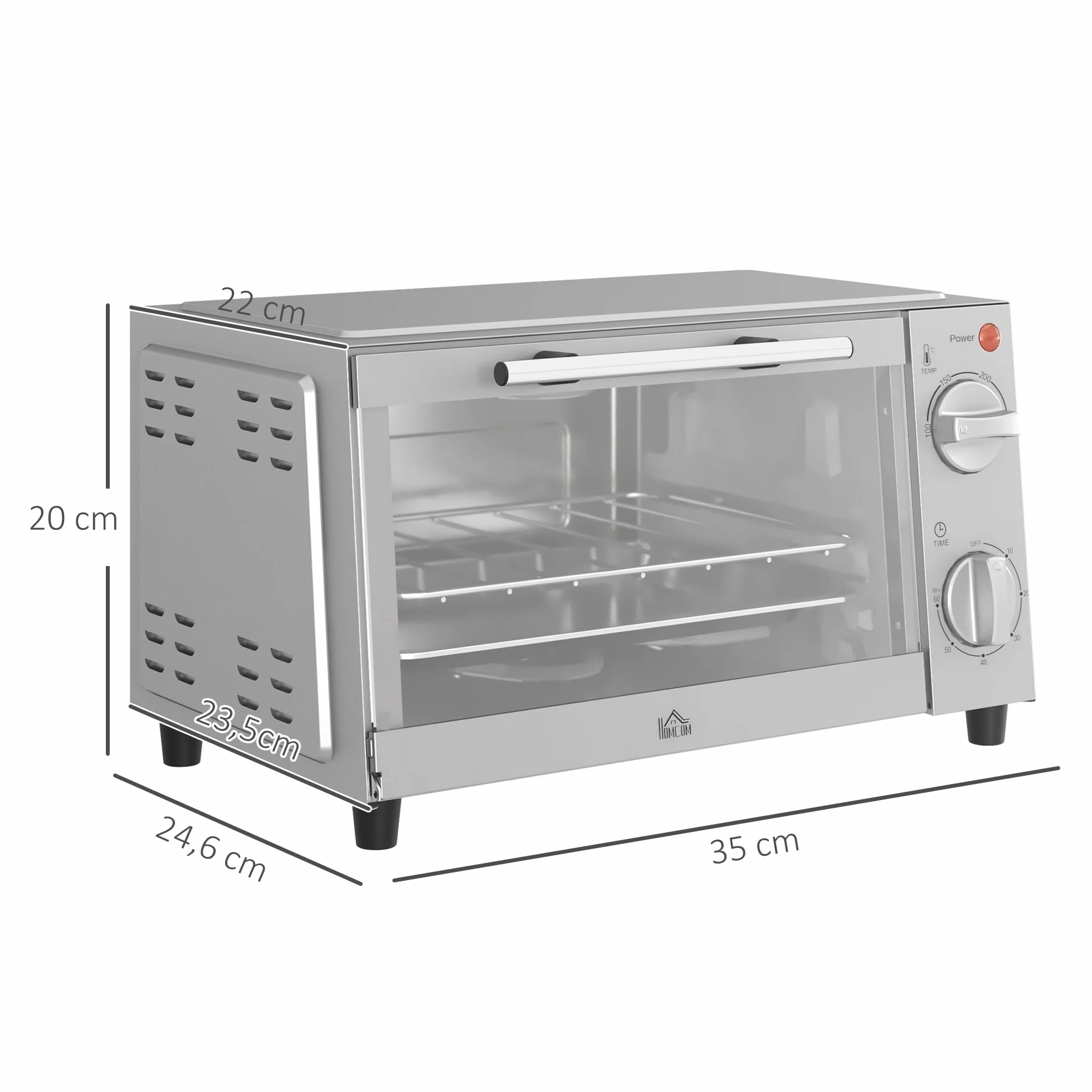 HOMCOM Mini piekarnik 9 l 750 W 100-230°C timer 60 min srebrny