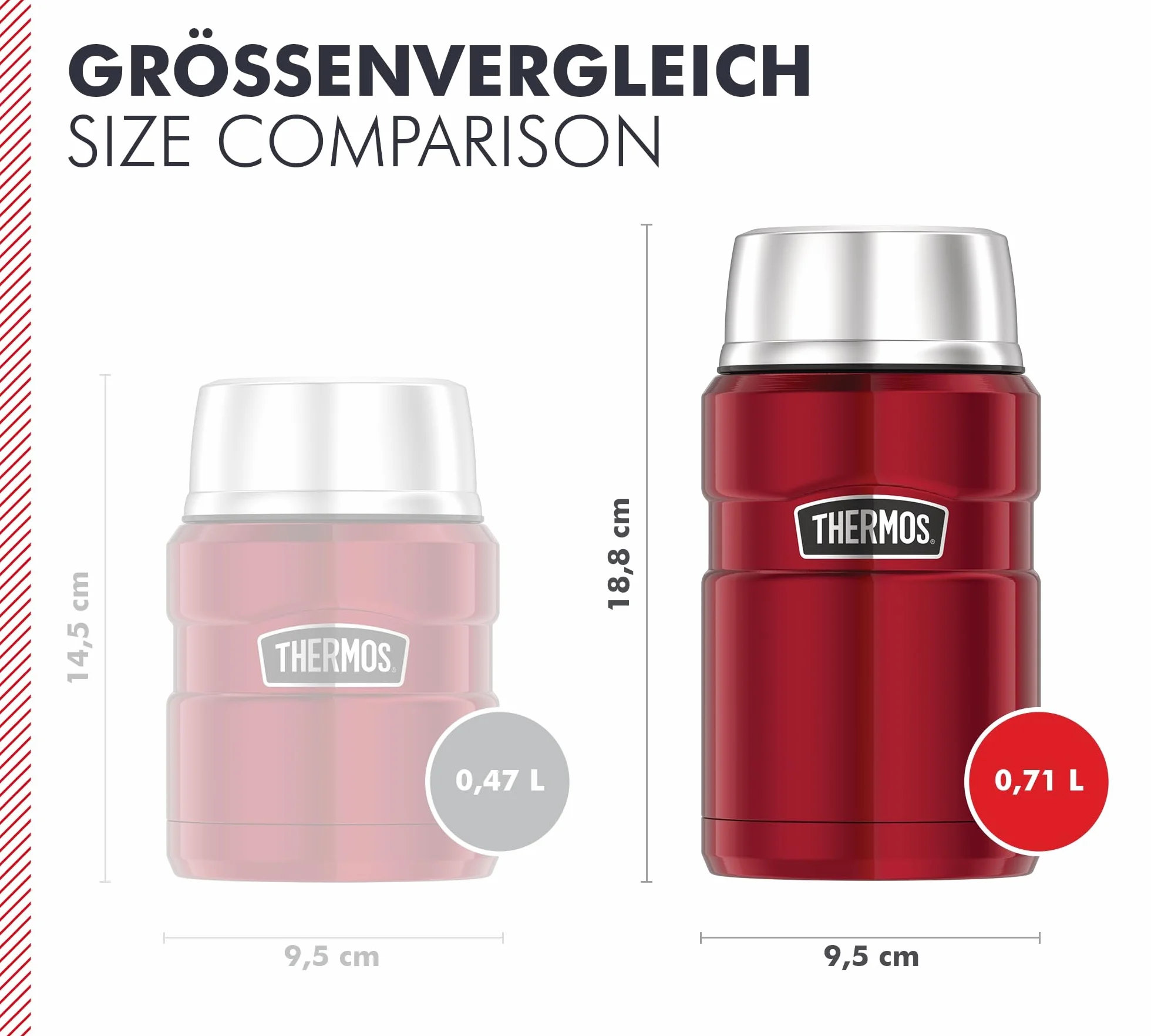 Thermos Stainless King pojemnik termiczny do jedzenia, czerwony, 0,70 l, stal nierdzewna, absolutnie szczelny, utrzymuje temperaturę potraw przez 14 h i zimno przez 24 h, nie zawiera BPA