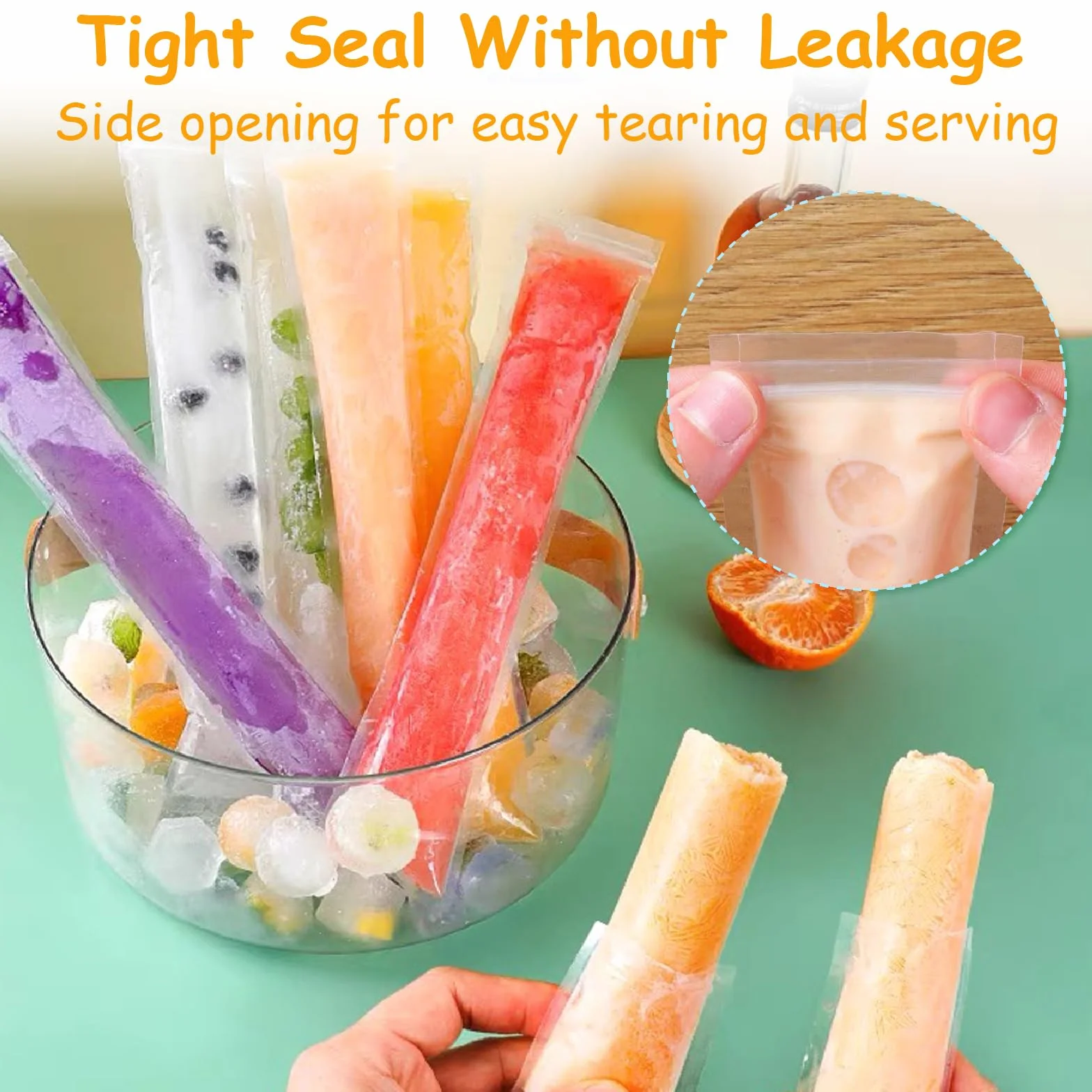 Torebki Popsicle bez BPA, foremki do lodów wodnych z uszczelką, 200 sztuk