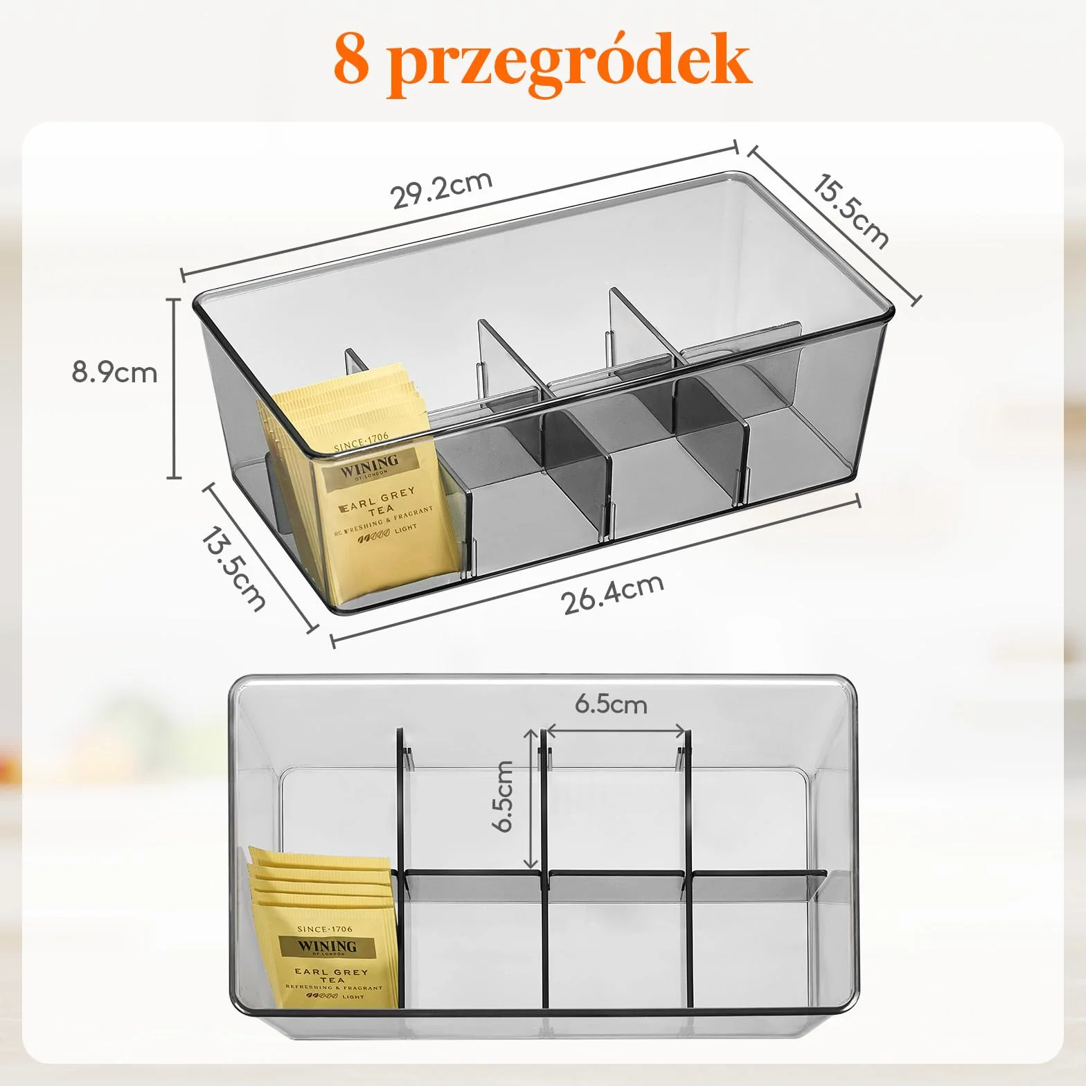 Lifewit 2 Pack Plastikowy Organizer na Herbatę, 8 Sekcji, Czarny