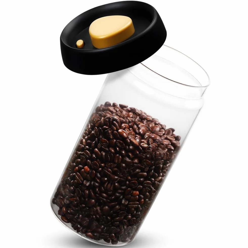 Szklany słoik na kawę, 1800 ml, z zaworem odgazowującym do przechowywania świeżej kawy w ziarnach, herbacie i orzechach