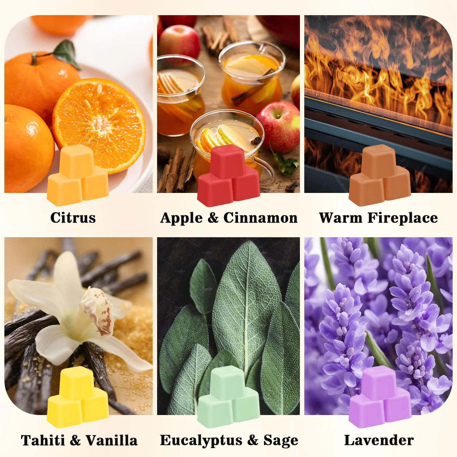 SCENTORINI Wosk zapachowy do topnienia, kostki wosku zapachowego, 12 aromatów, 35 g naturalny wosk sojowy bloki z olejków eterycznych, zapachowe kostki wosku do domu, łazienki, Amb