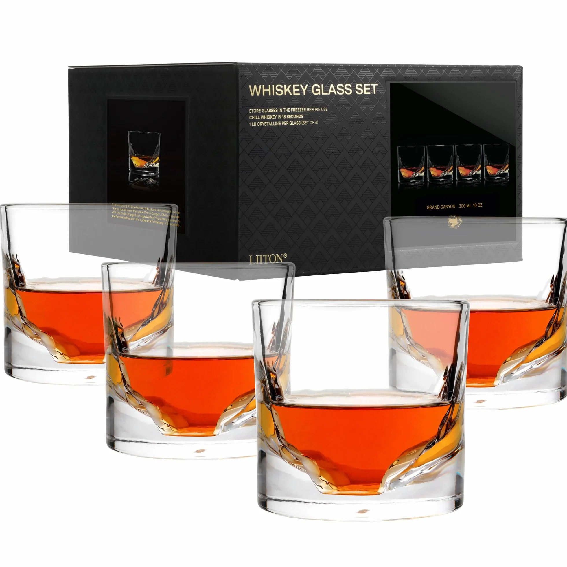 LIITON Grand Canyon Szklanki do whisky w stylu staromodnym, mrożonym, do chłodzenia koktajli, bourbon, szkockiej z 0,5 kg kryształu Królowej Śniegu, prezenty dla mężczyzn na Dzień Śniegu