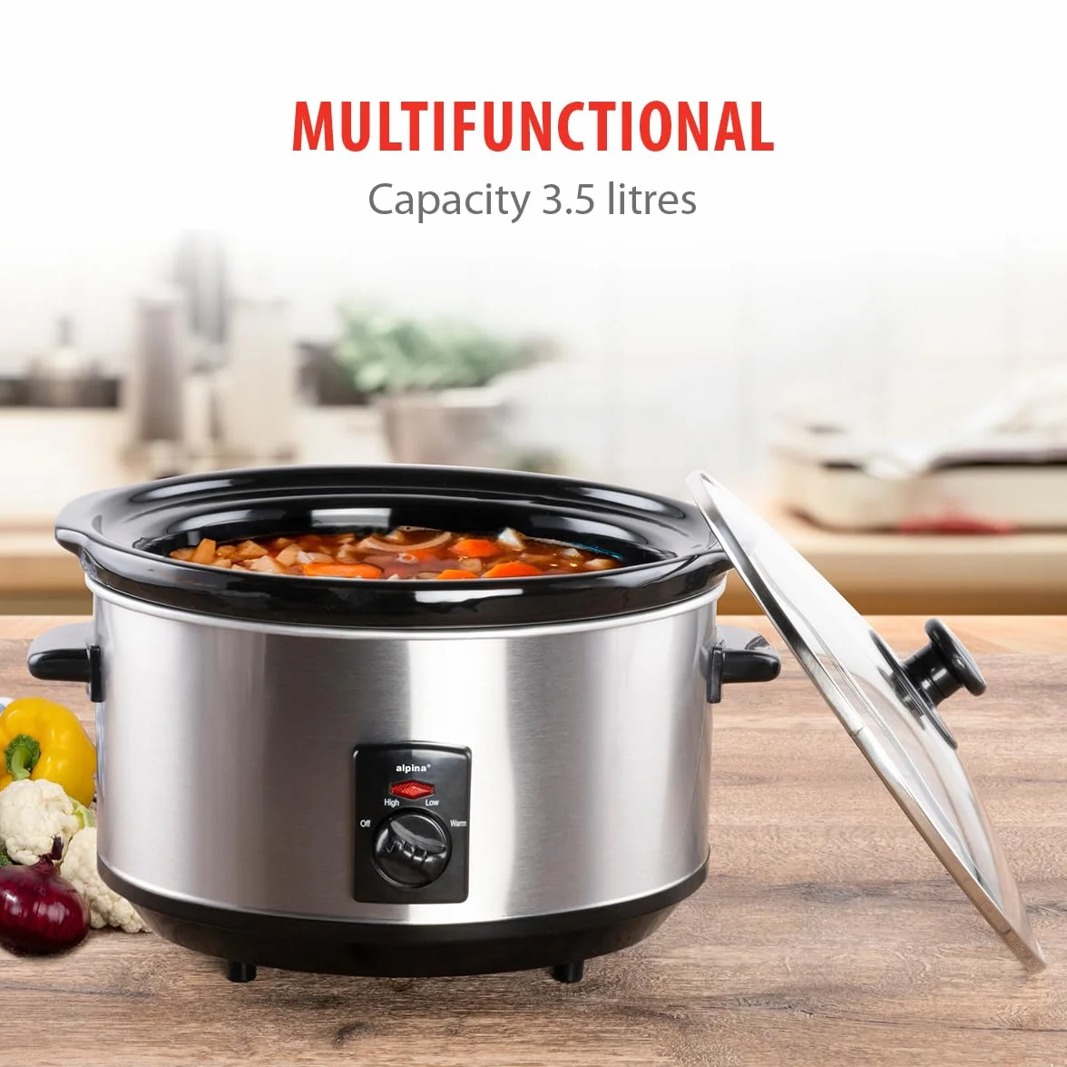 Alpina Slow Cooker 3,5L Ceramiczny Stal Nierdzewna 3 Stopnie Grzania