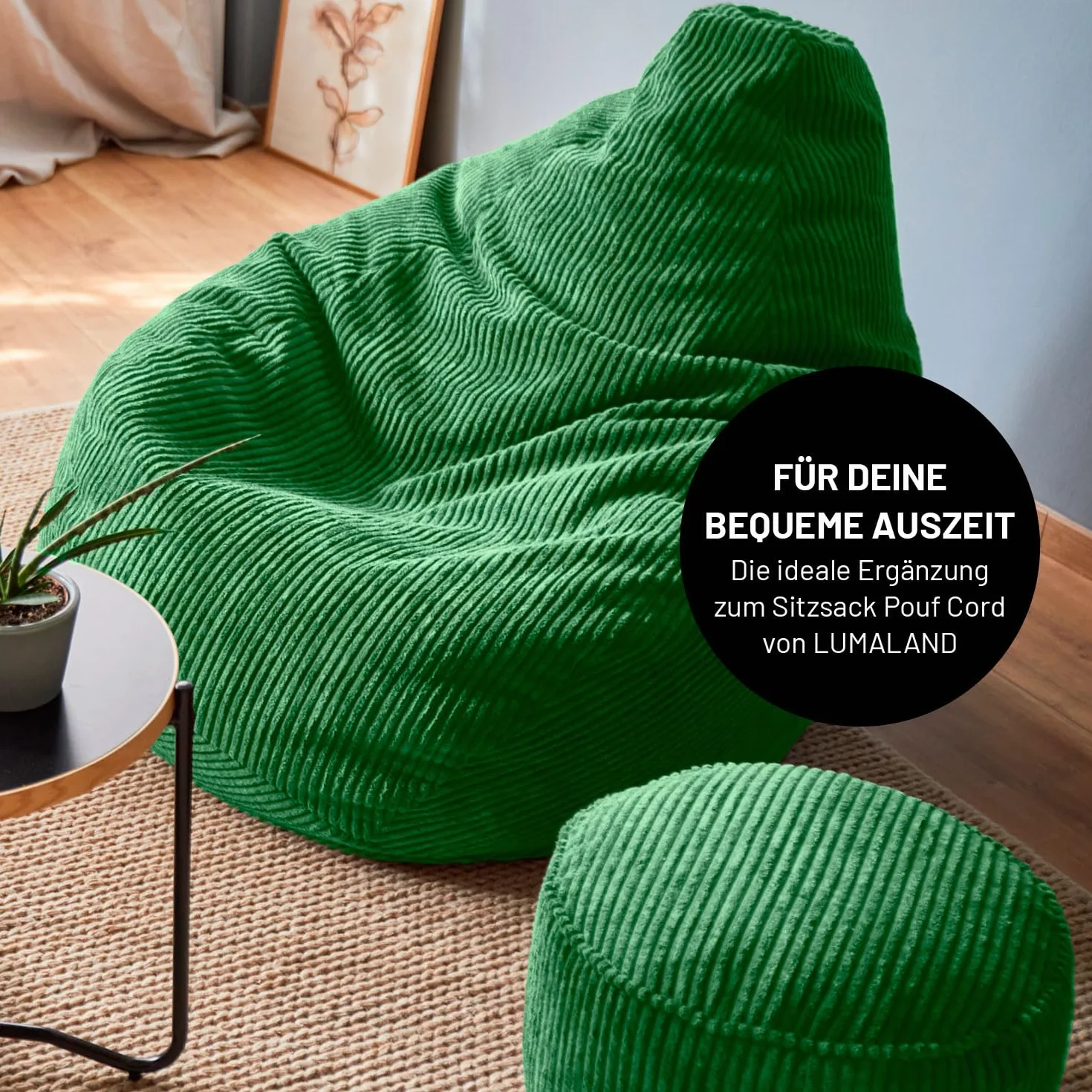 Lumaland Worek do siedzenia dla graczy XXL Sztruks Fotel Gamingowy Bean Bag 135 x 100 cm Ciemnozielony