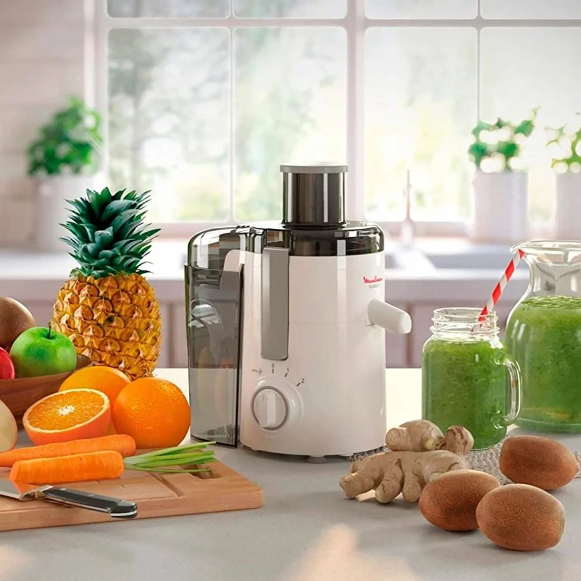 Moulinex JU3701 Frutelia + wyciskarka do soków z szerokim otworem łatwa do czyszczenia, 2 prędkości i tryb impulsowy, 350 W