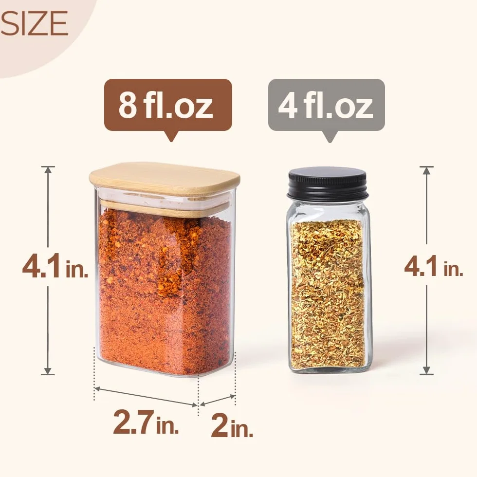 Comsaf Słoiki do Przechowywania, Szklane Słoiki z Bambusowymi Pokrywkami, 240ml, Zestaw 6 Sztuk, dla Kucharzy, na Sól Gruboziarnistą, Ziele Angielskie, Liść Laurowy, Organizacja Kuchni