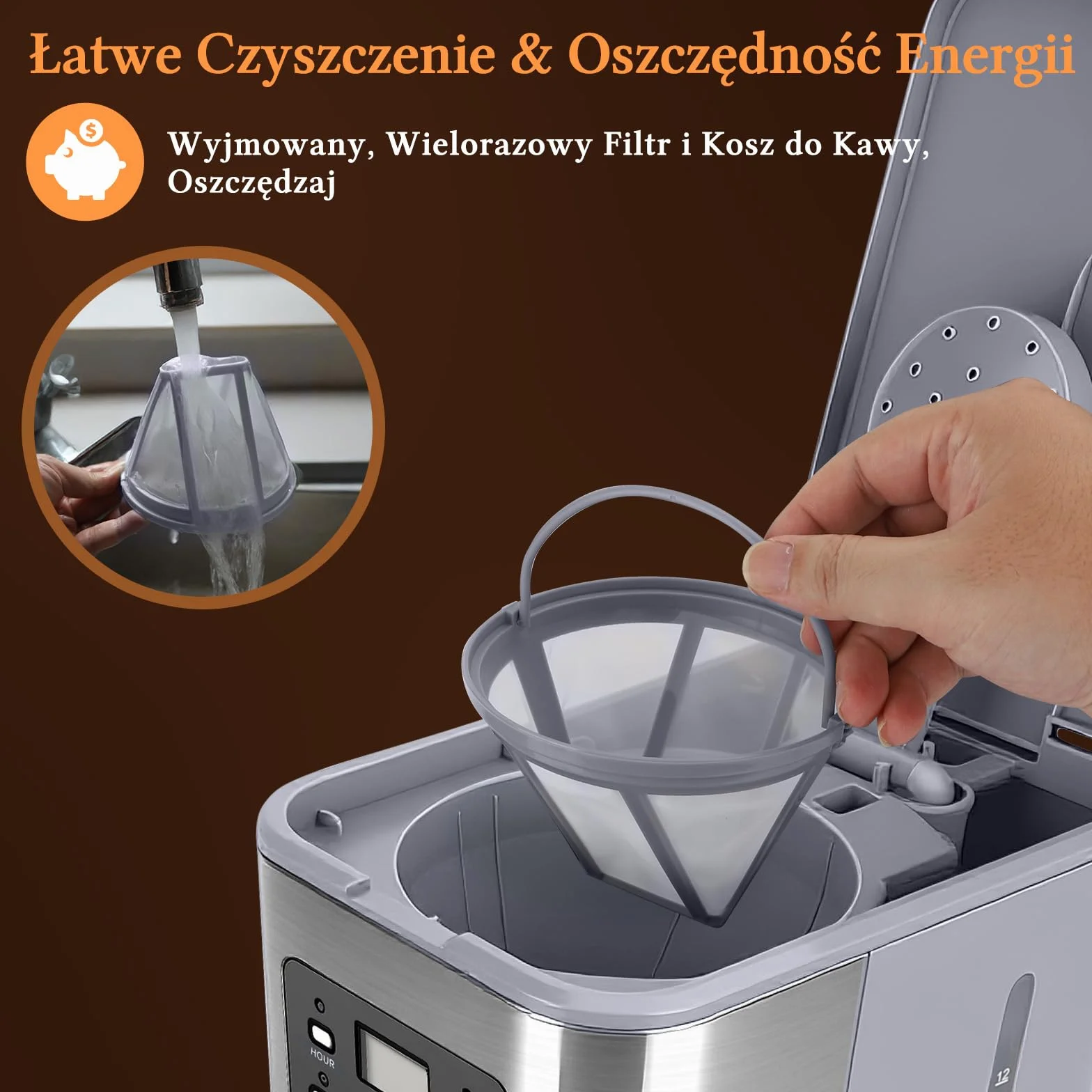 Taylor Swoden Amerykański ekspres do kawy 950 W na 12 filiżanek i pojemności 1,5 l z filtrem wielokrotnego użytku i podstawą utrzymującą ciepło, system zapobiegający kapaniu, timerowi i BPA FREE