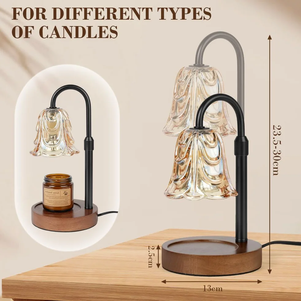Vicloon Lampa ogrzewacz do świec z 2 żarówkami, podgrzewacz do świec z timerem i ściemniaczem, z regulacją wysokości, lampa zapachowa do słoików, lampa do dekoracji domu, prezent dla rodziny i