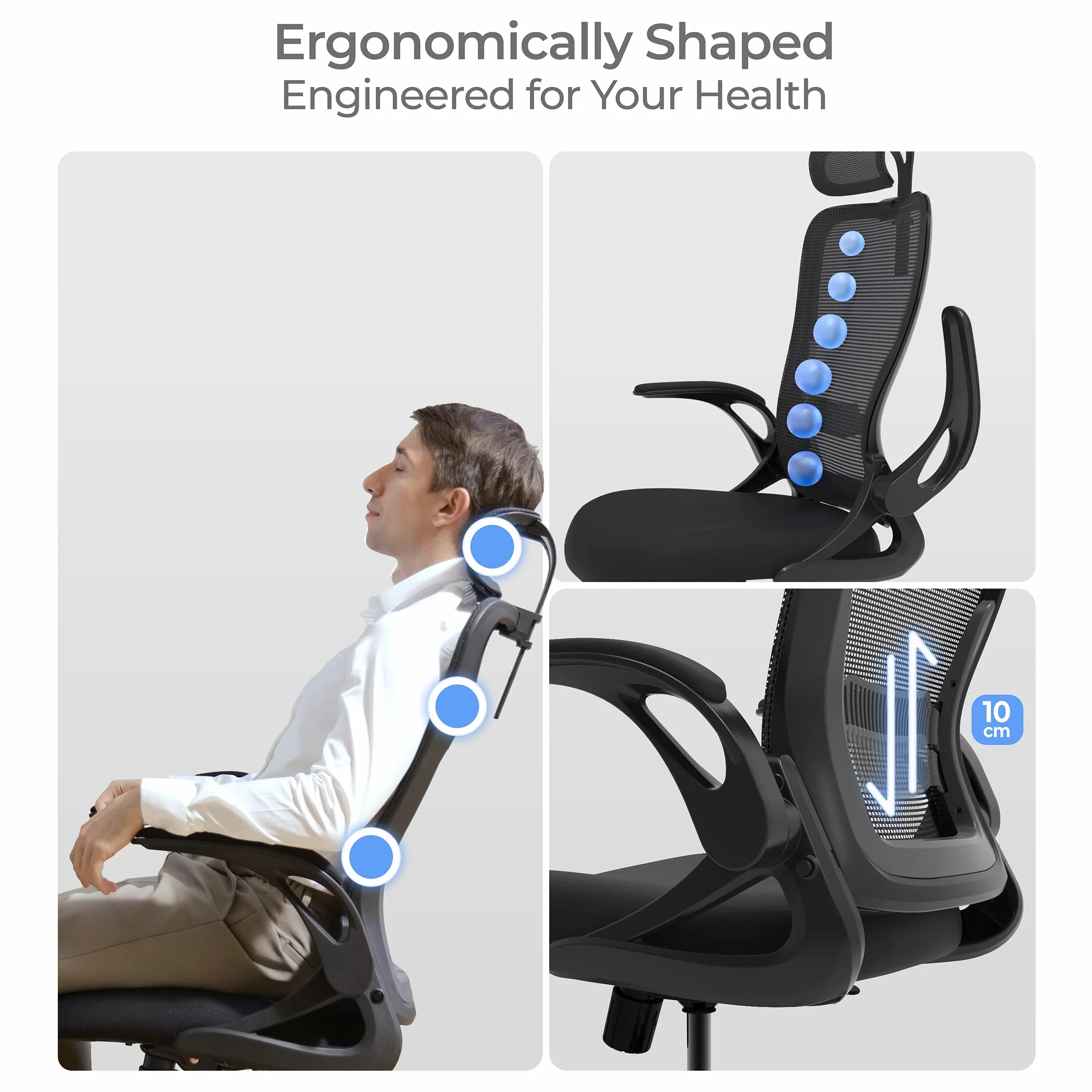 Tervo Model U, składane krzesło biurowe do małych pomieszczeń, ergonomiczna konstrukcja z siatką o wysokim odbiciu, krzesło komputerowe do gier, dla dorosłych i dzieci, składane i kompaktowe, z