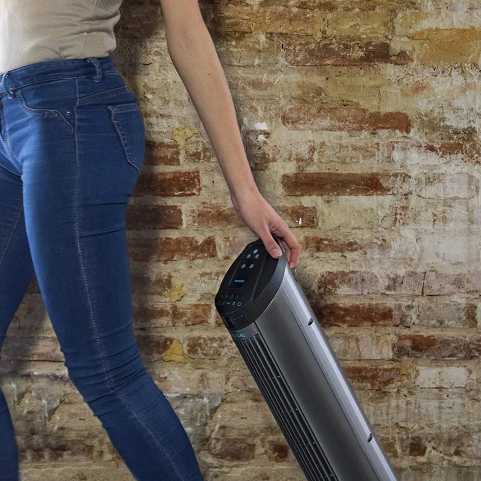 Cecotec EnergySilence 890 Skyline Cyfrowy wentylator wieżowy z zegarem. 50 W, 30 '' (76 cm) wysoki, oscylacyjny, miedziany silnik, 3 prędkości, 3 tryby, czarny