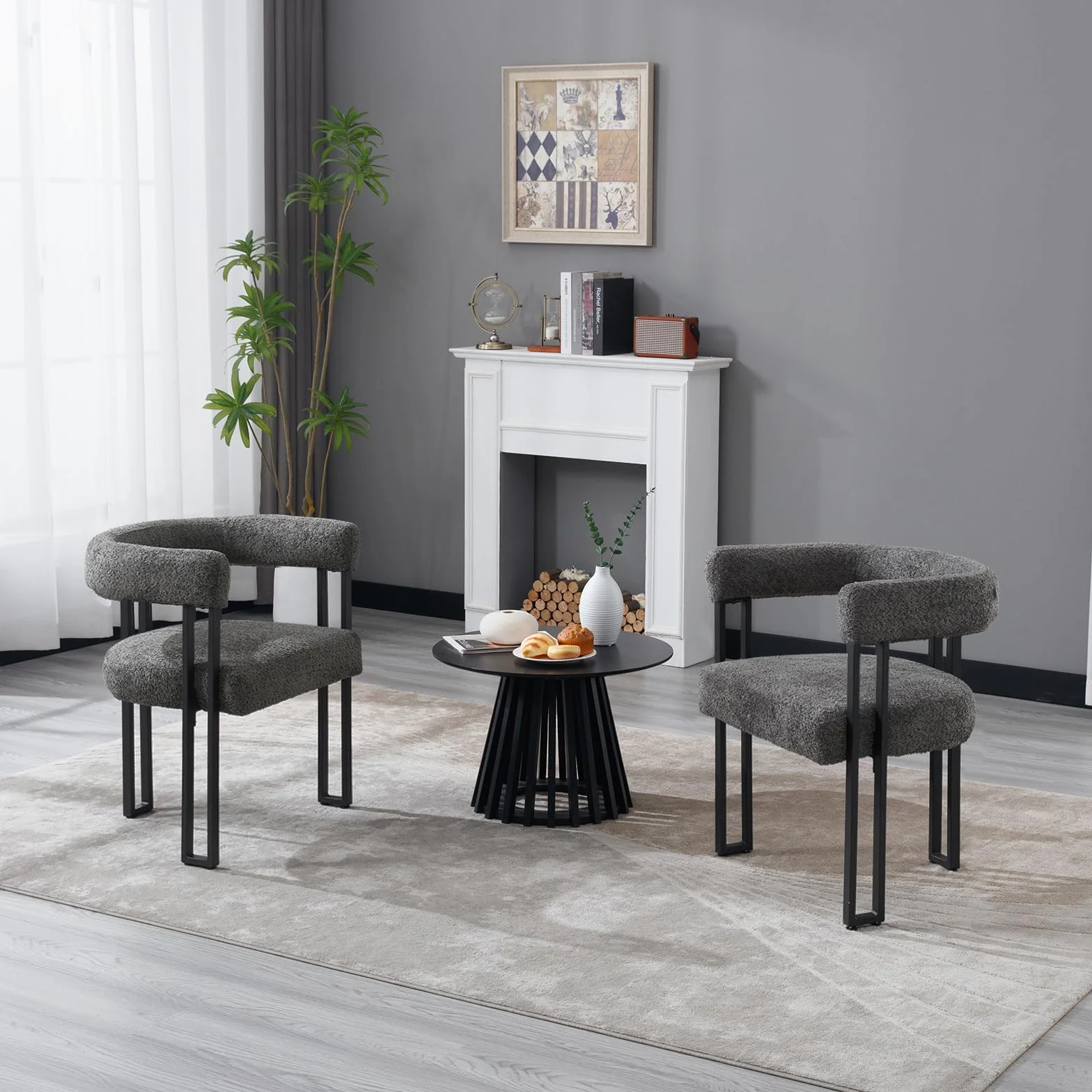 WOLTU 2 x krzesła do jadalni, krzesła z podłokietnikami, designerskie krzesło kuchenne, krzesło do jadalni, salonu, sypialni, z metalu szenilowego, ciemnoszare EZS25dgr-2