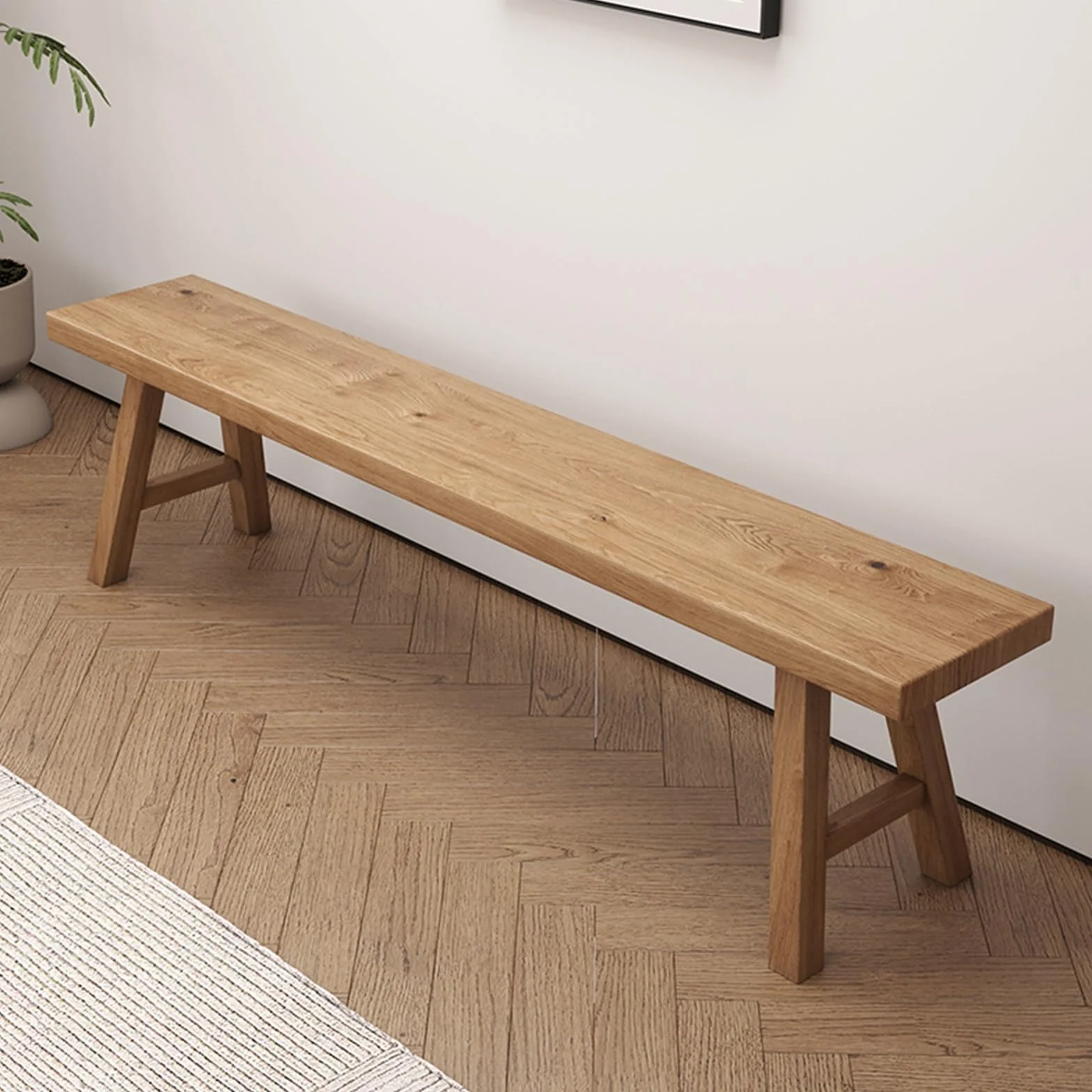 Drewniana ławka wiejska, długa rustykalna ławka do przechowywania półkanapa, wąska ławka antyczna sofa salon, jadalnia, konstrukcja z litego drewna (100 cm/39,4 cala prosta krawędź)