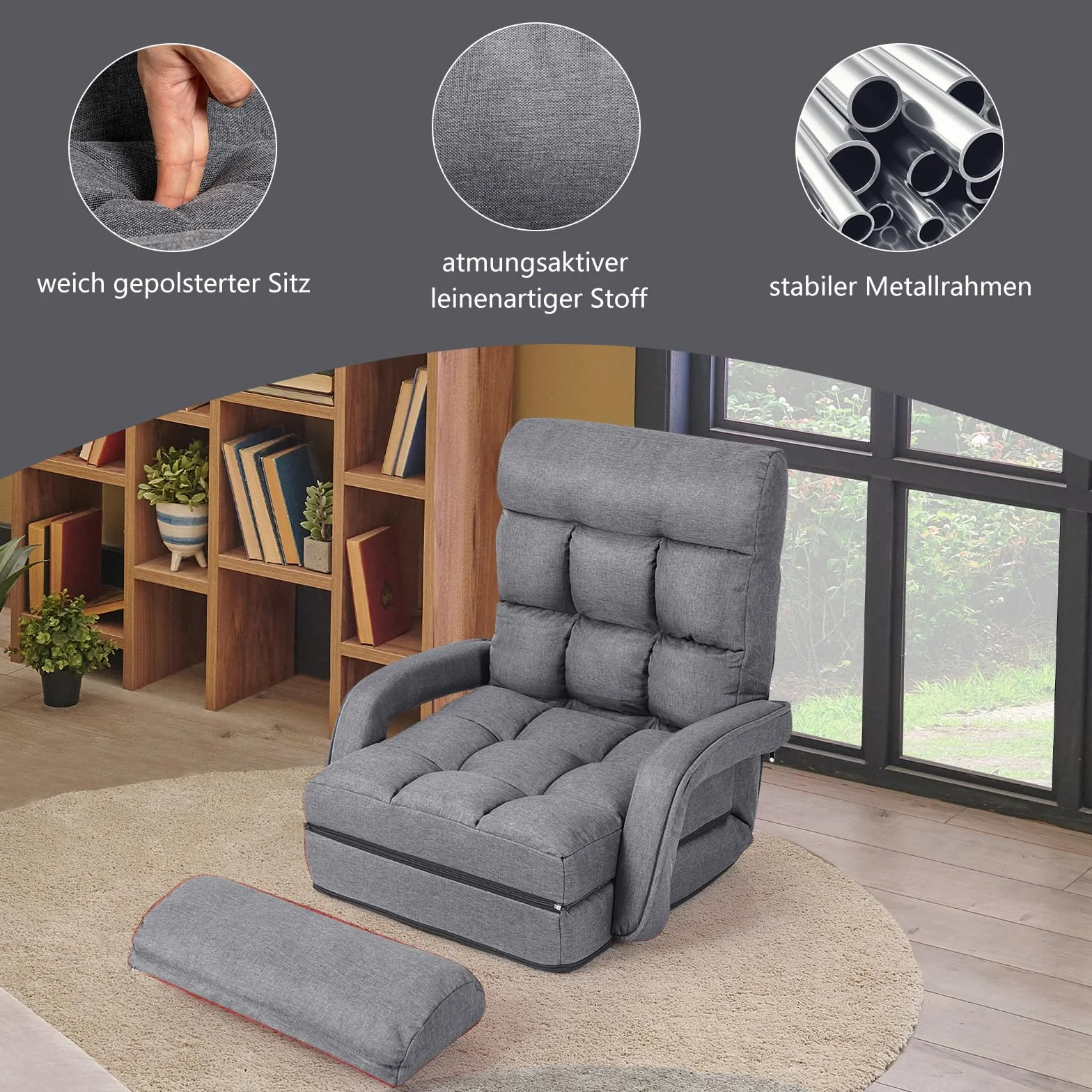 COSTWAY Składana sofa regulowana tapicerowana łóżko z podłokietnikami poduszkami