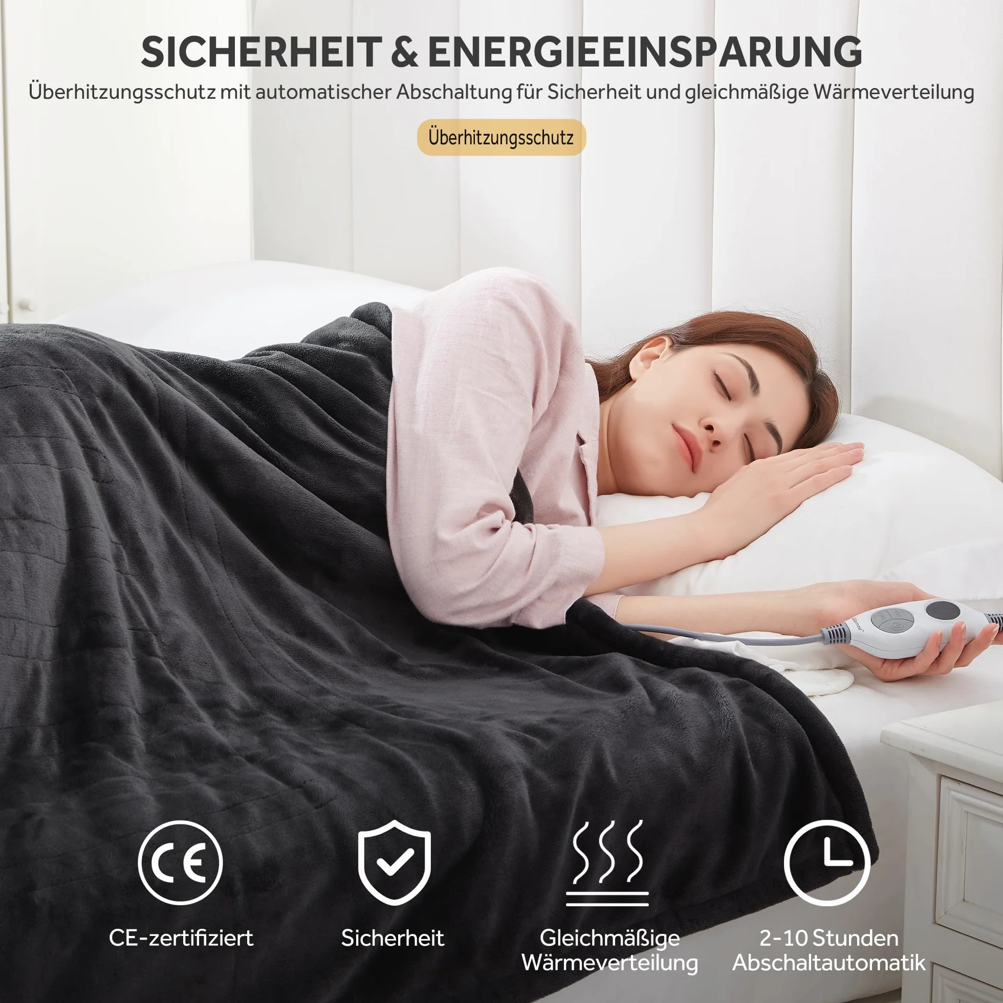 Koc elektryczny z automatycznym wyłączaniem, elektryczny koc elektryczny z 6 stopniami ogrzewania i timerem 10-godzinnym, elektryczny koc do sypialni, salonu, biura, szary