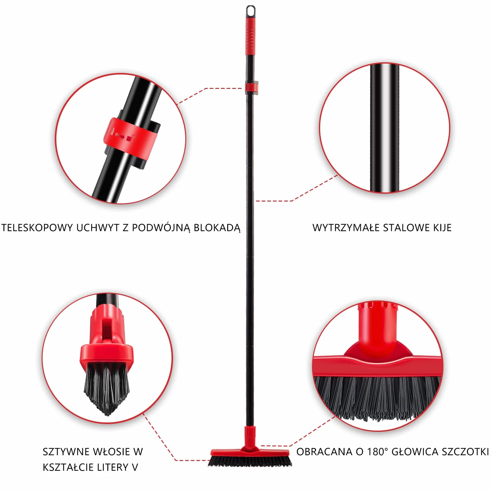 Mitclear Szczotka do Szorowania Fug w Kształcie Litery V(132cm), Szczotka do Szorowania Płytek, Szczotka do Czyszczenia Fug pod Prysznicem, Szczotka do Szorowania Płytek ze Sztywnym Włosiem(Czerwony)