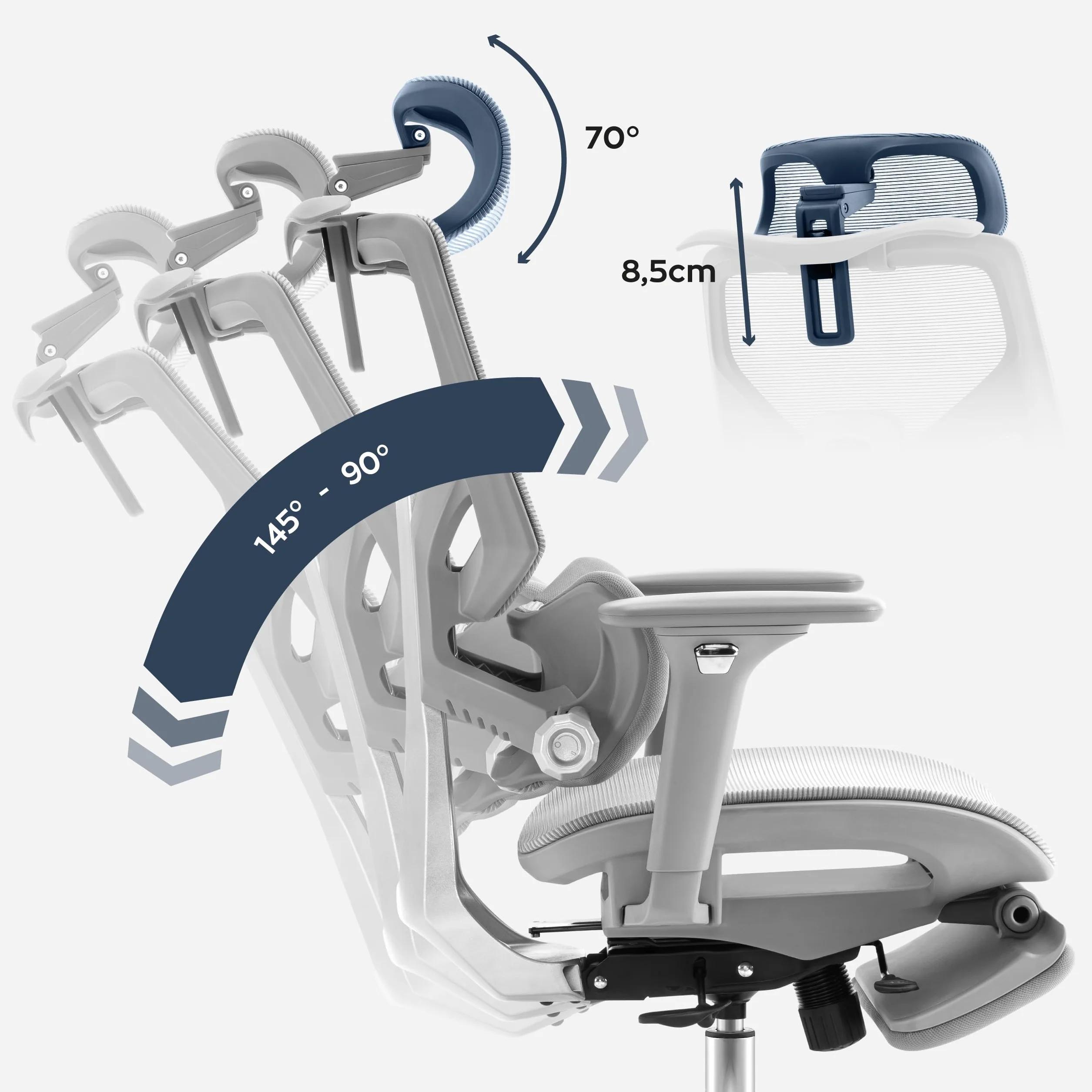 MARK ADLER Expert 8.7 Ergonomiczne krzesło biurowe z podłokietnikami 4D, zagłówkiem i podparciem lędźwiowym, 150 kg