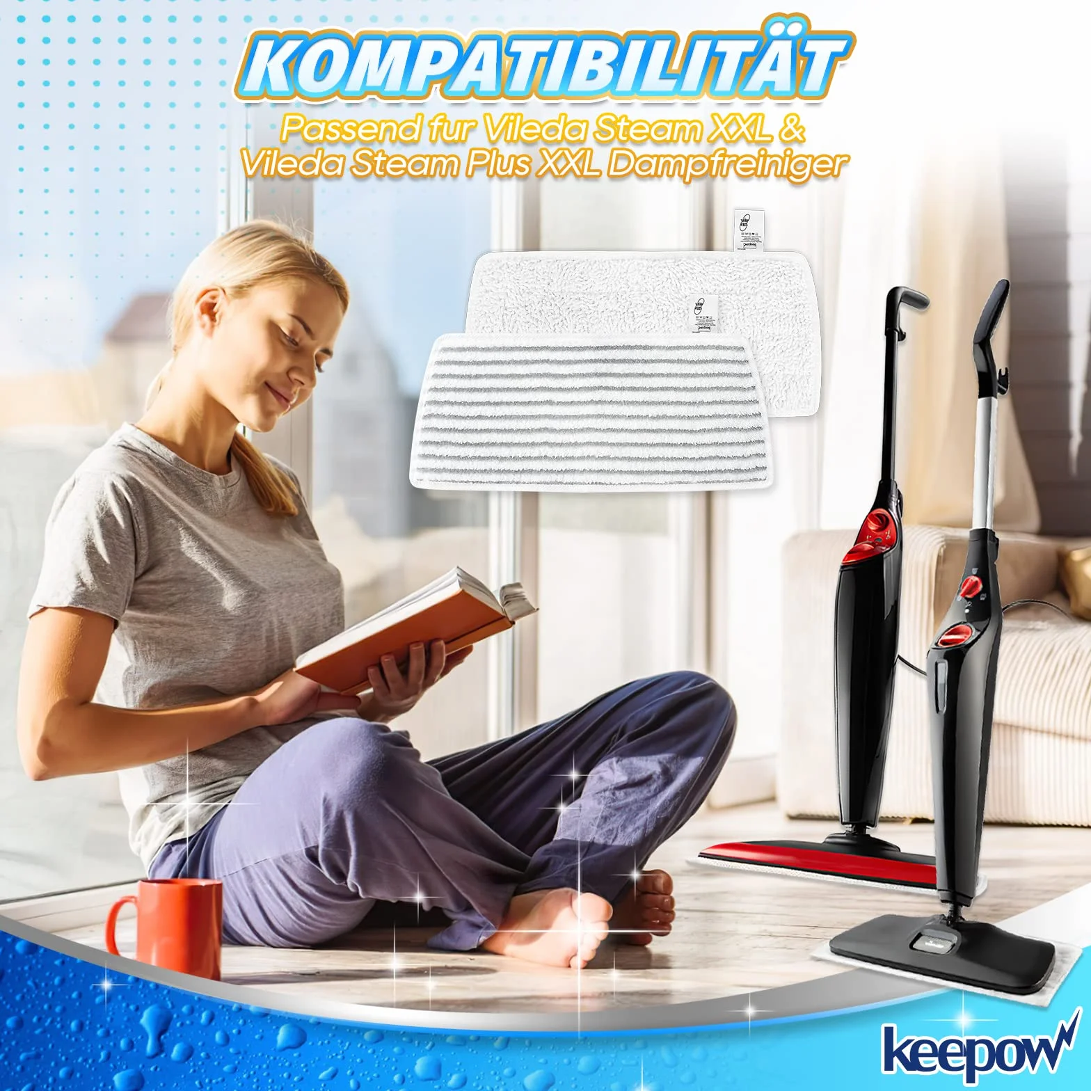 KEEPOW Zestaw 3 szt. do odkurzacza parowego Vileda Plus XXL do odkurzacza parowego Vileda XXL, poszewki zamienne z mikrofibry, do myjki parowej Vileda Steam XXL, 3 sztuki